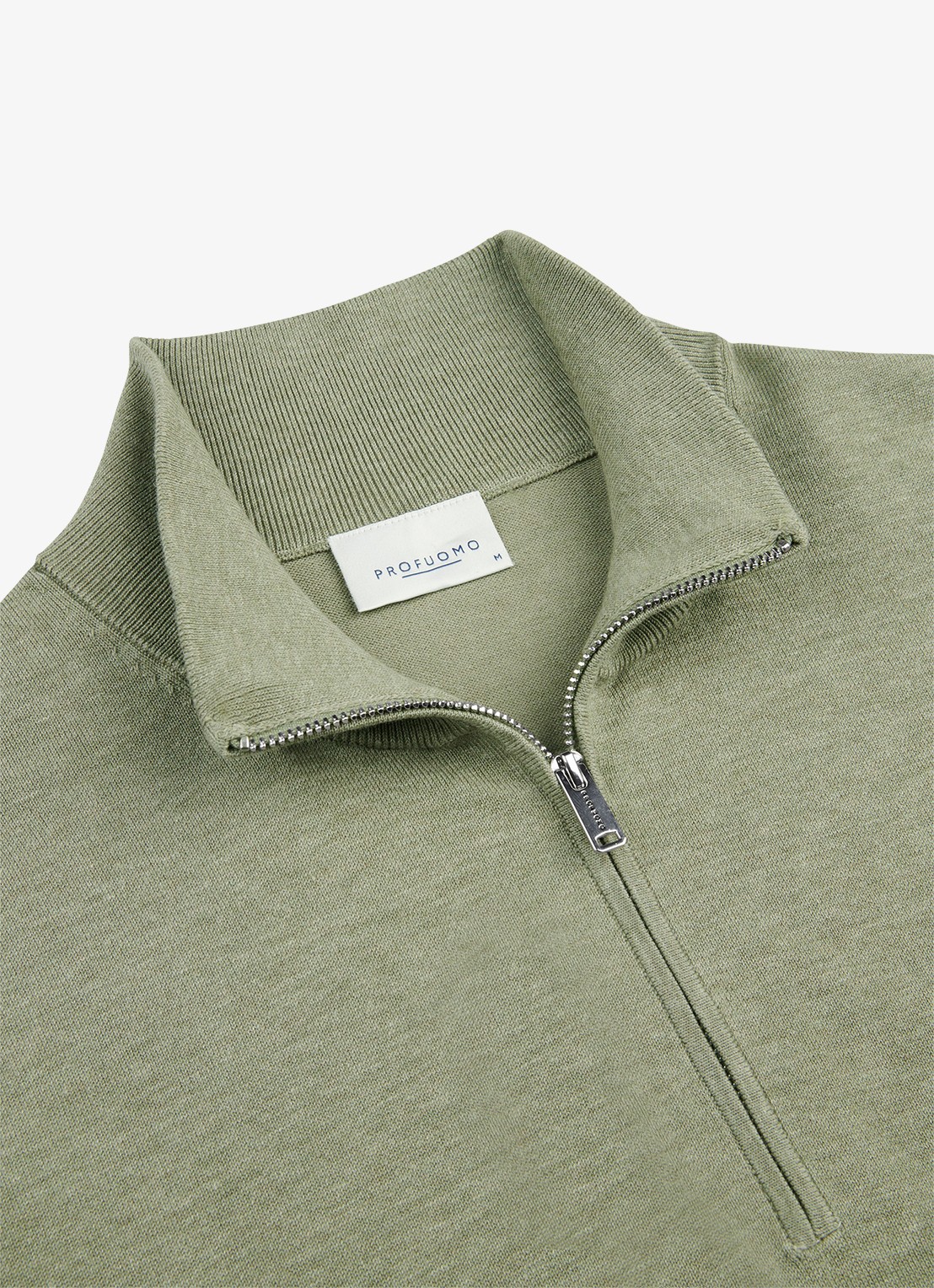 Profuomo Luxury fijngebreide trui met halve rits - detail 4 groen