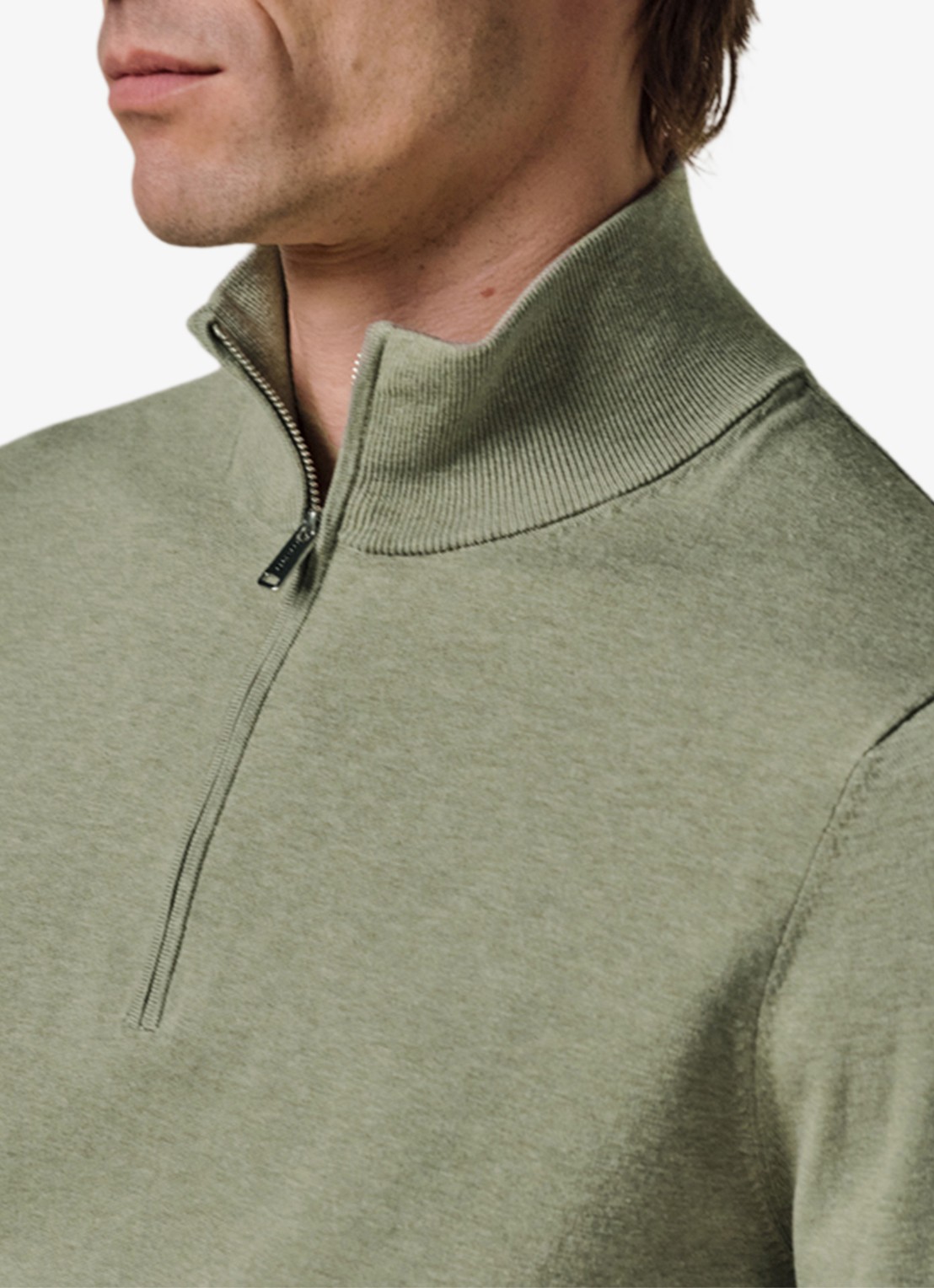 Profuomo Luxury fijngebreide trui met halve rits - detail 5 groen