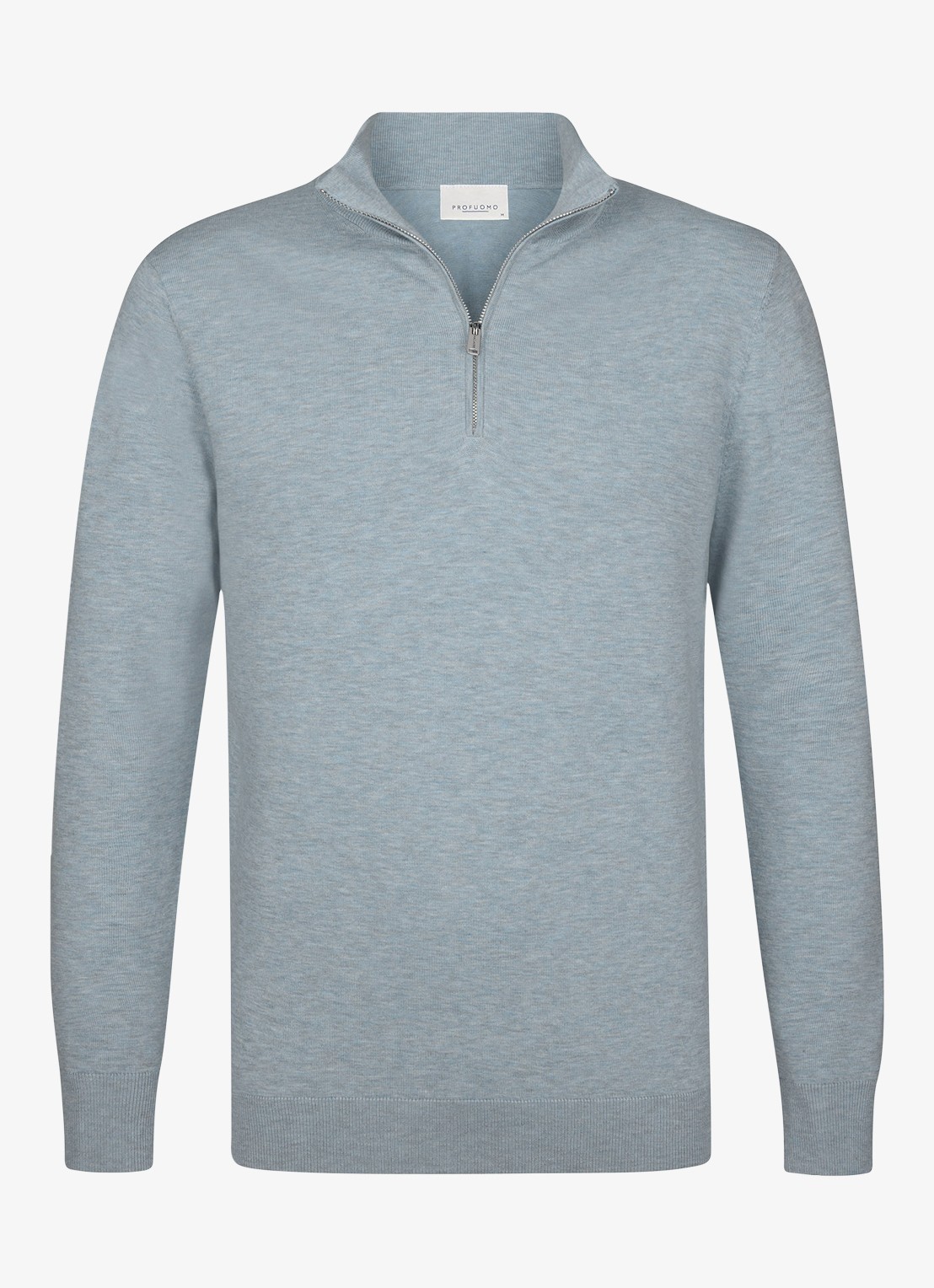 Profuomo Luxury fijngebreide trui met halve rits - voorkant 5 blauw