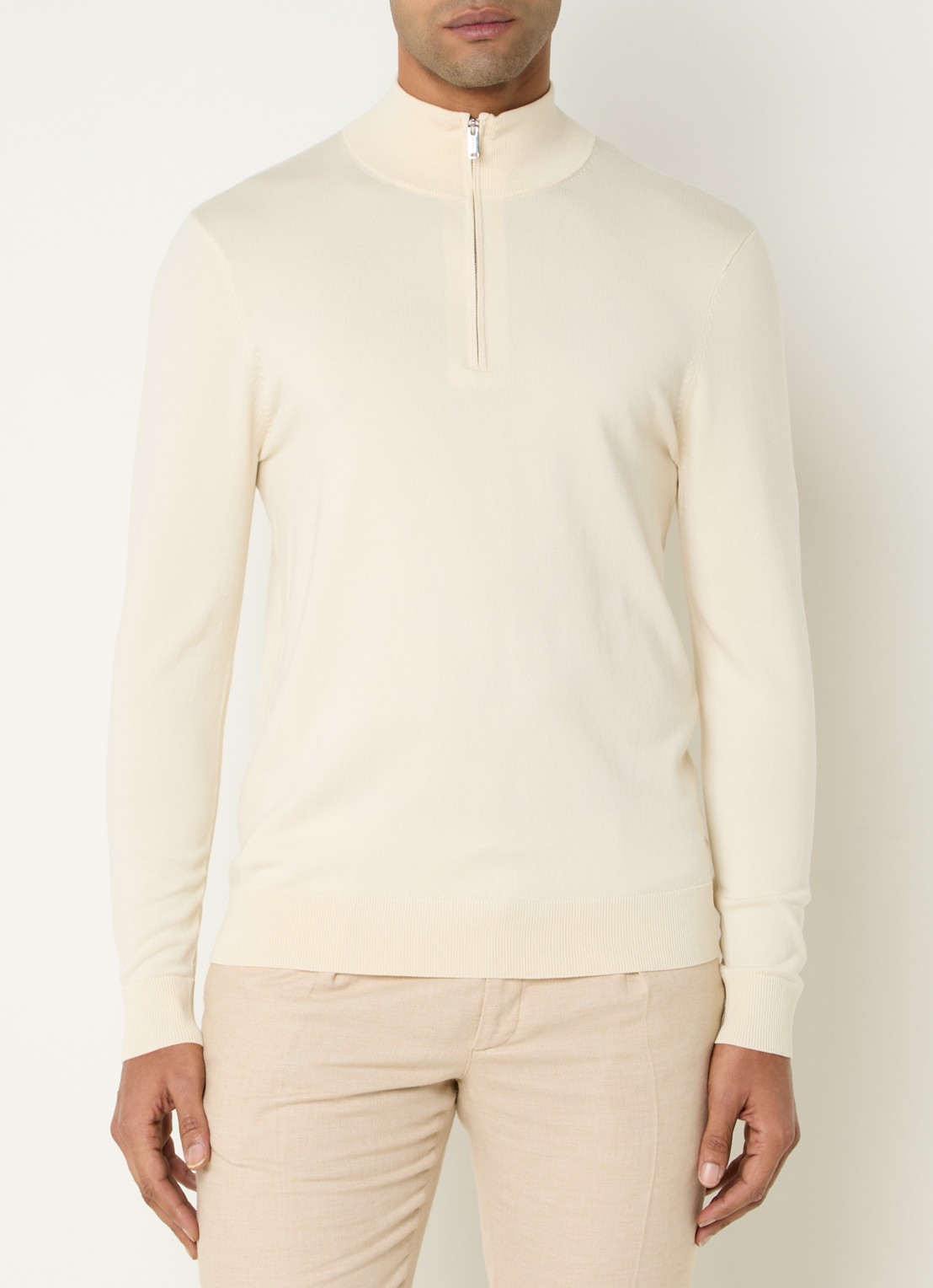 Profuomo Luxury fijngebreide trui  met halve rits - detail 4 wit
