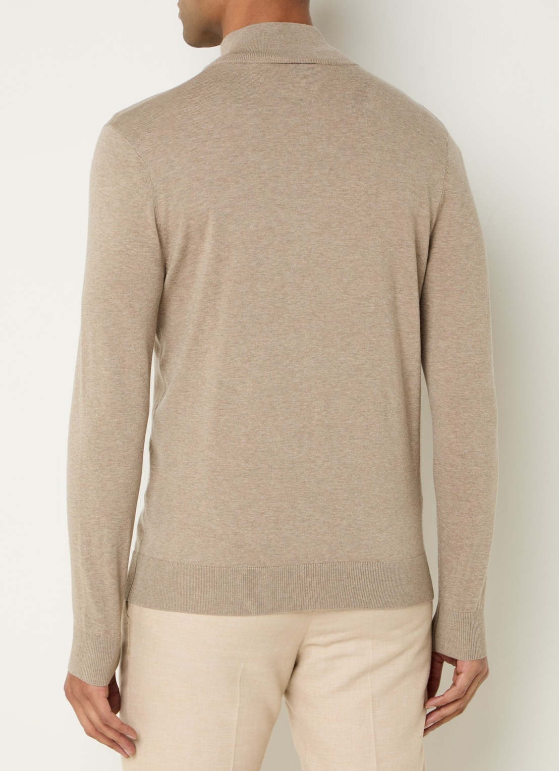 Profuomo Luxury fijngebreide trui  met halve rits - achterkant beige