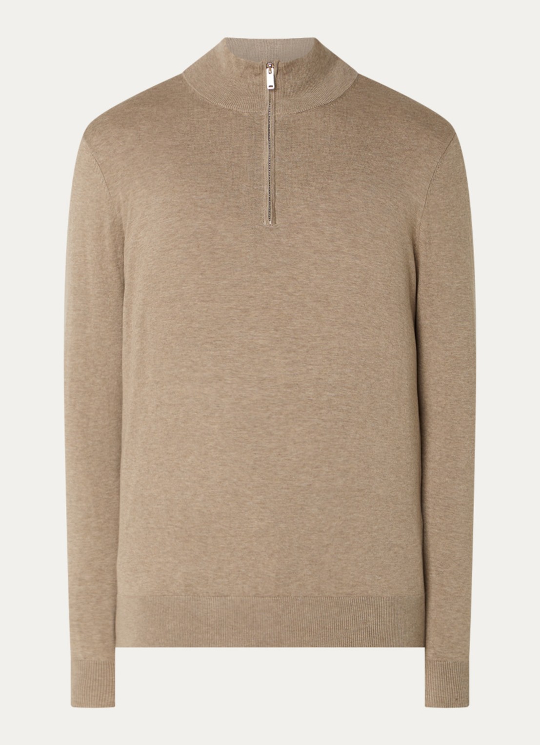Profuomo Luxury fijngebreide trui  met halve rits - voorkant 2 beige