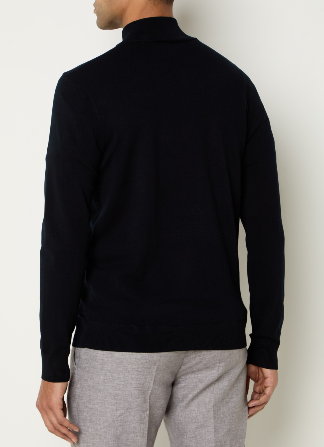 Profuomo Luxury fijngebreide trui  met halve rits - achterkant 2 blauw