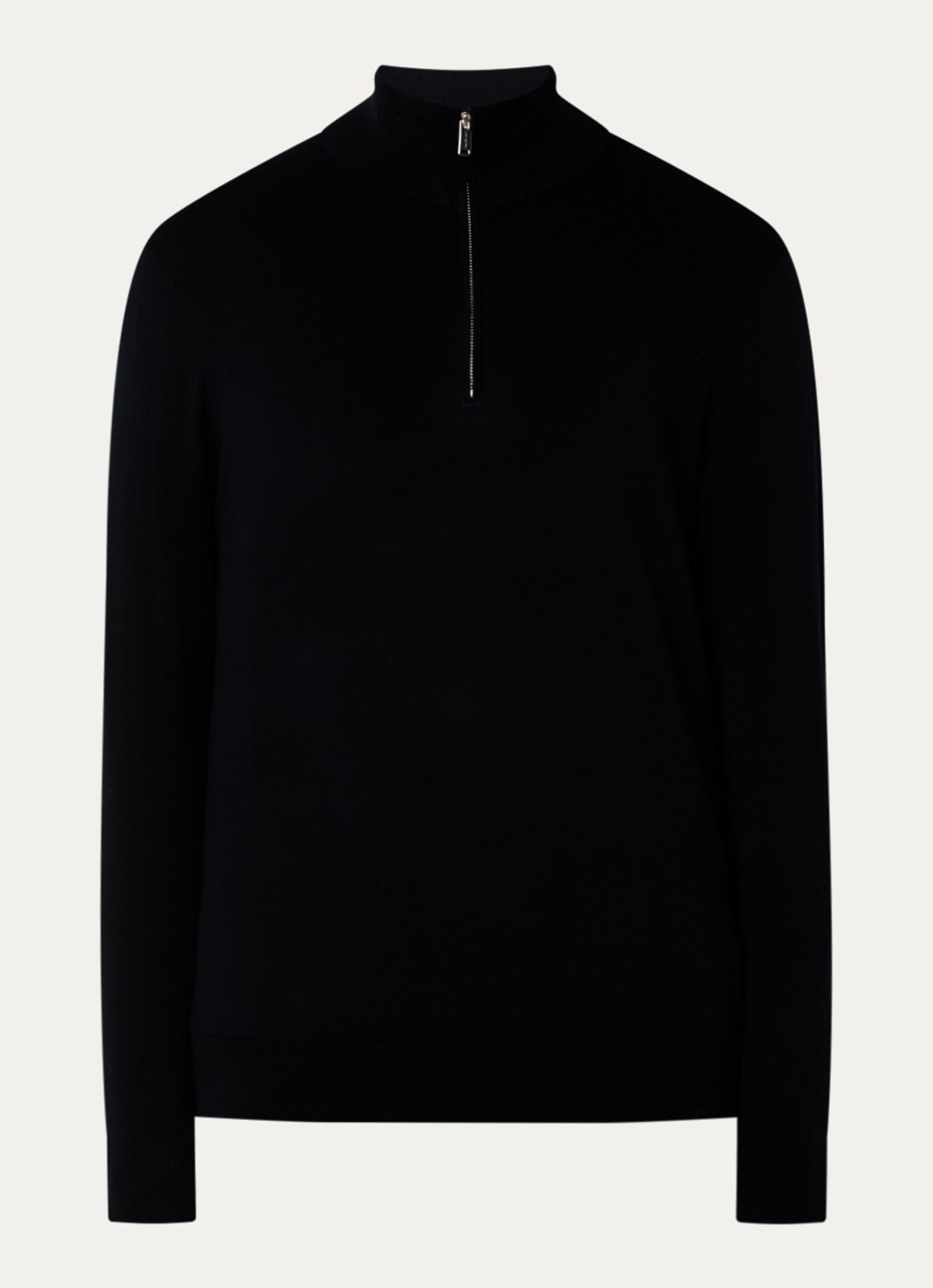 Profuomo Luxury fijngebreide trui  met halve rits - voorkant 3 blauw
