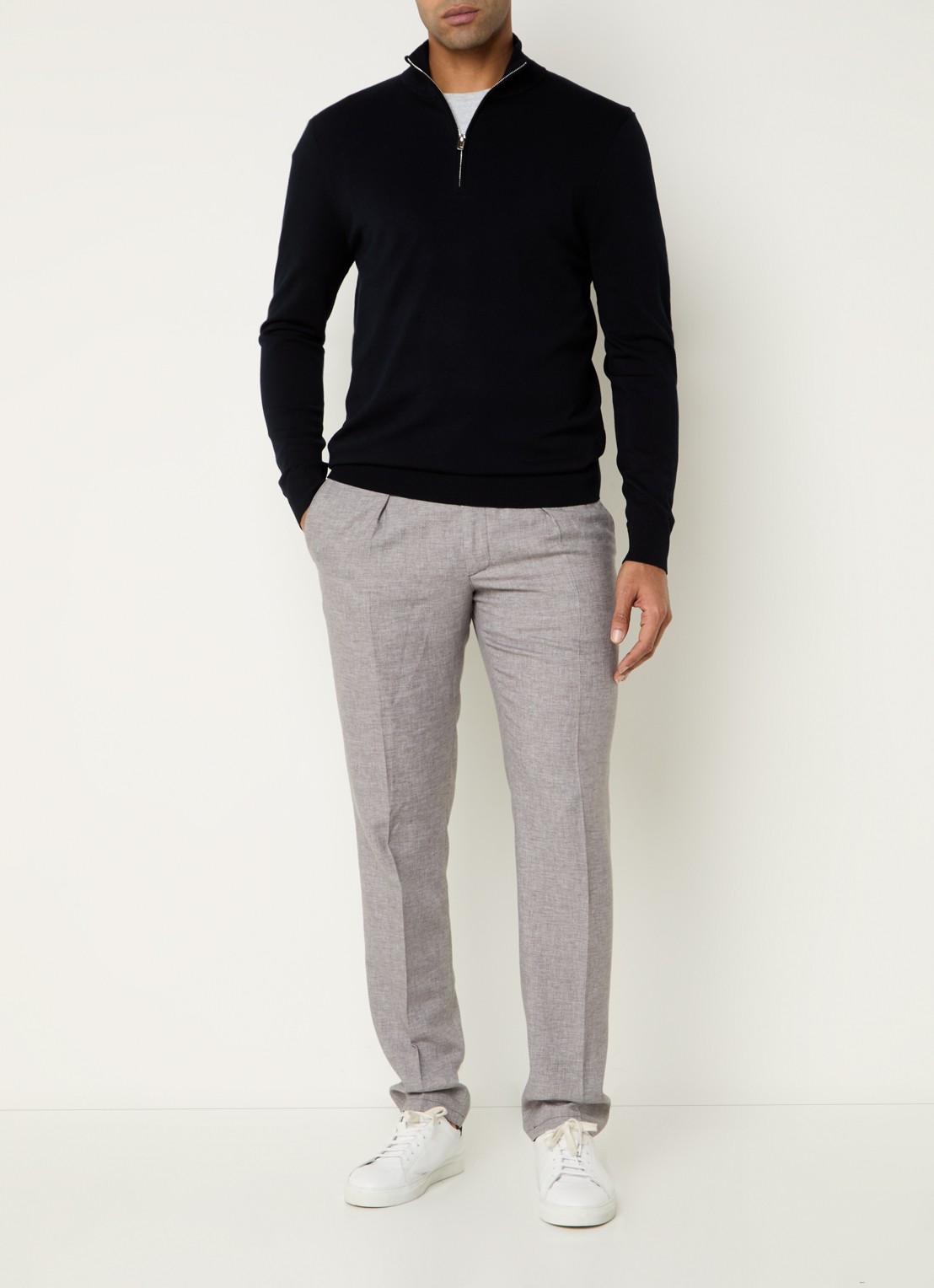 Profuomo Luxury fijngebreide trui  met halve rits - voorkant 4 blauw