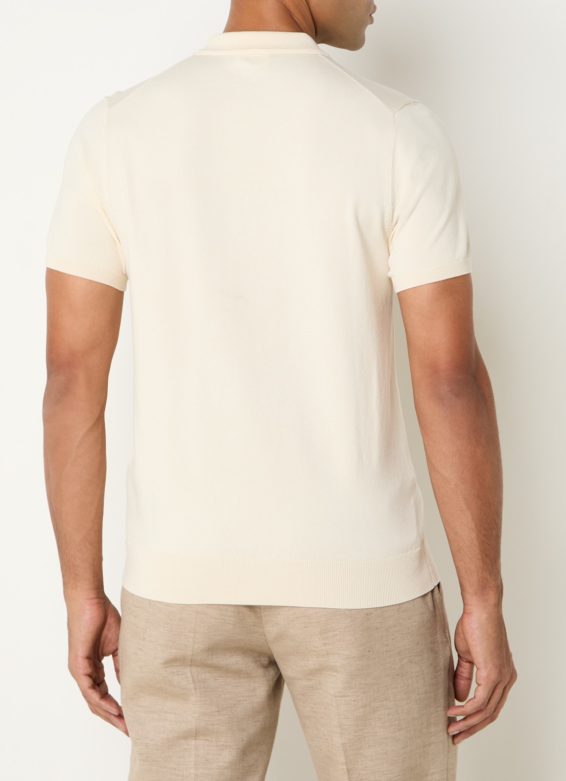 Profuomo Luxury regular fit polo  met gemêleerd dessin - achterkant gebroken wit