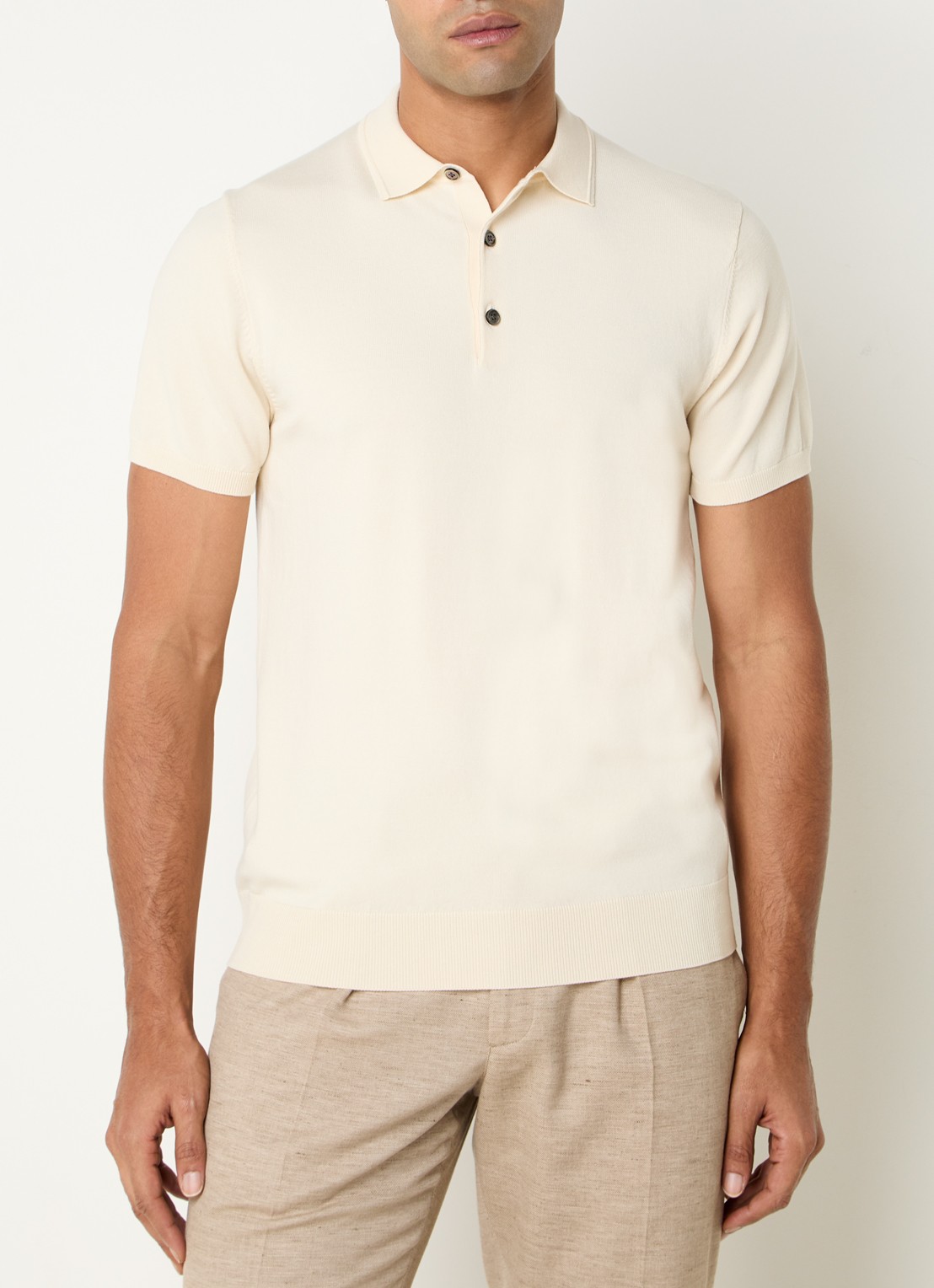 Profuomo Luxury regular fit polo  met gemêleerd dessin - detail 4 gebroken wit