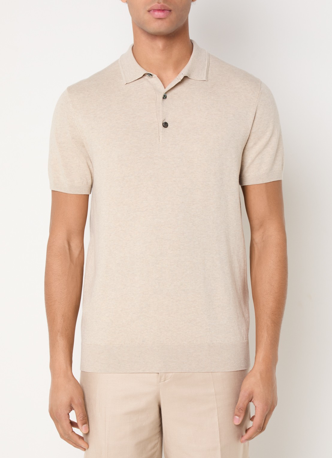 Profuomo Luxury regular fit polo  met gemêleerd dessin - detail zand