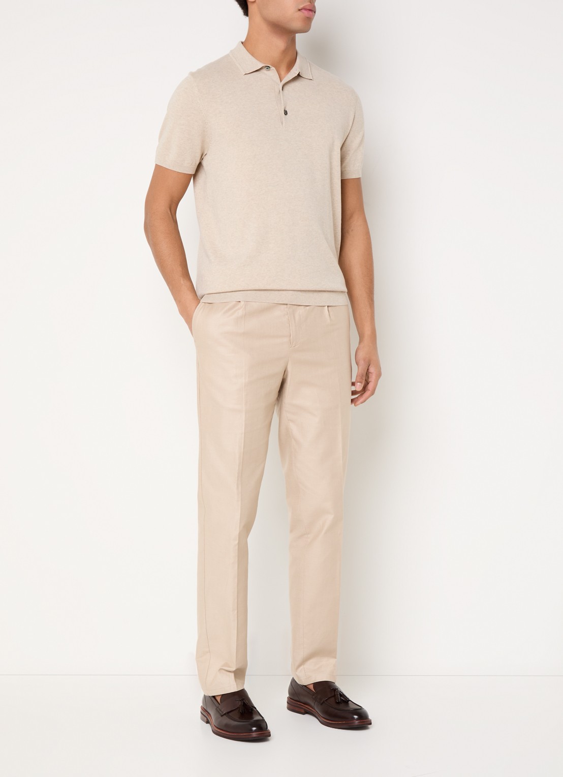 Profuomo Luxury regular fit polo  met gemêleerd dessin - voorkant 3 zand