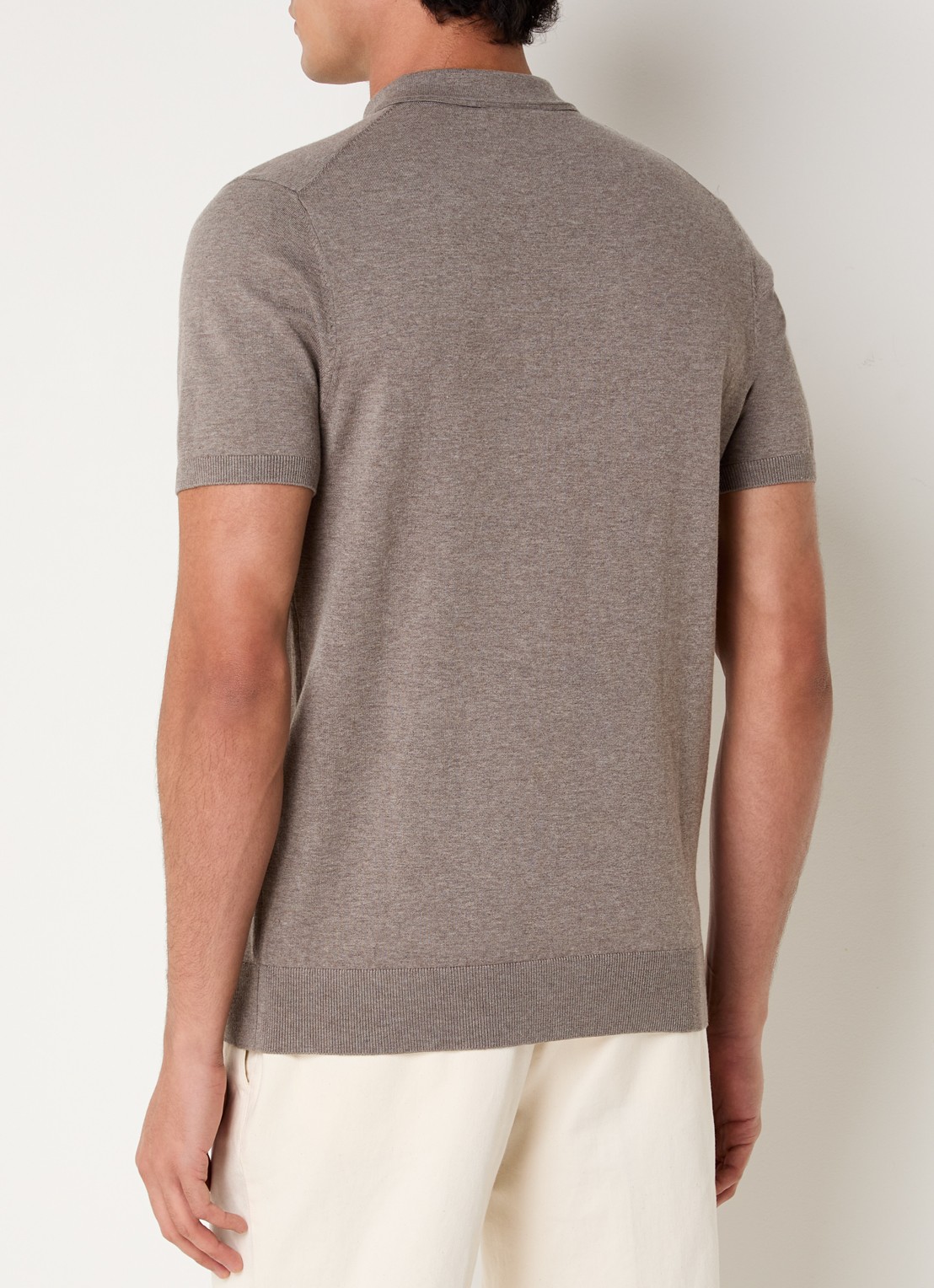Profuomo Luxury regular fit polo  met gemêleerd dessin - achterkant 4 lichtbruin
