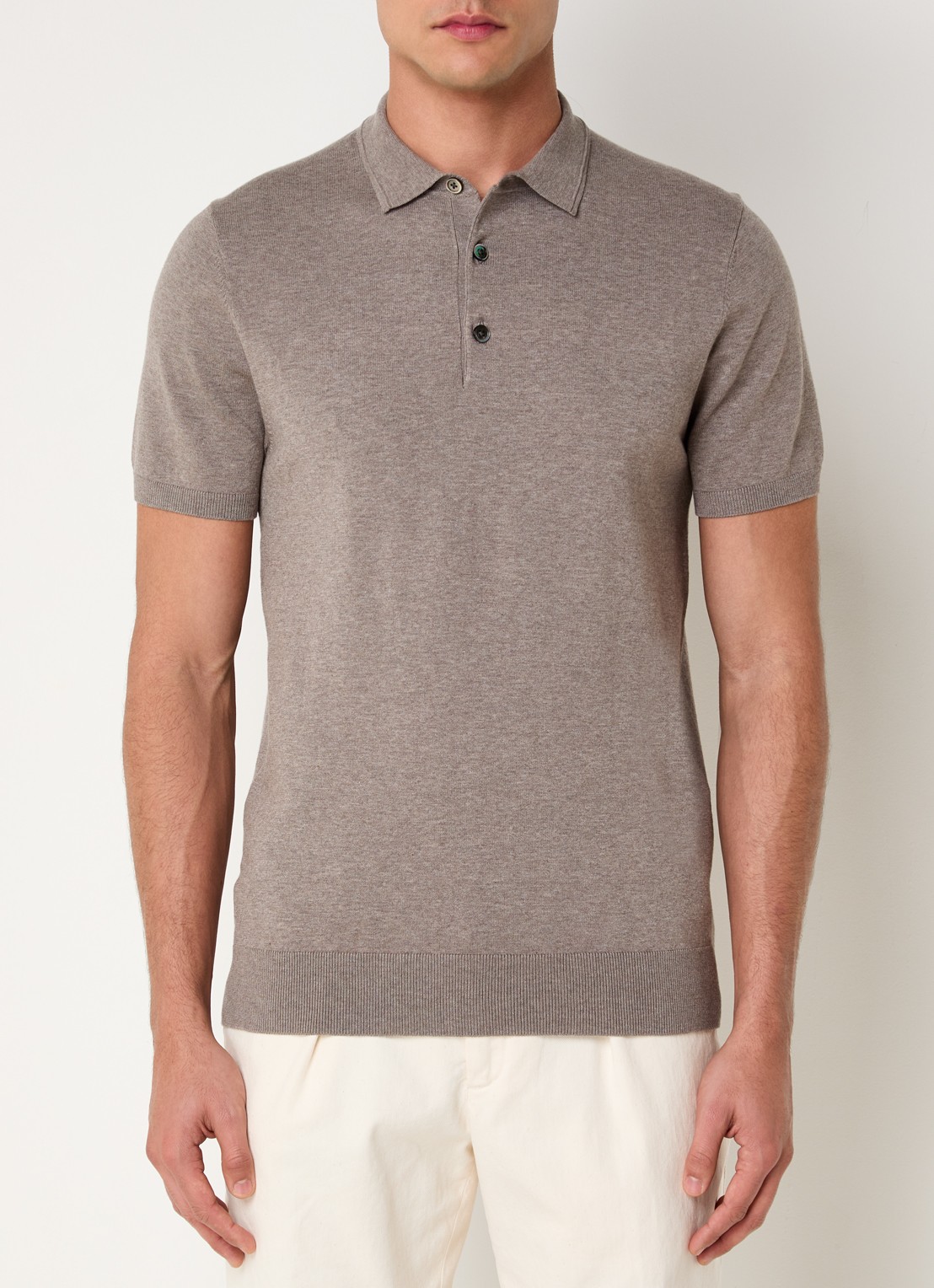 Profuomo Luxury regular fit polo  met gemêleerd dessin - detail lichtbruin