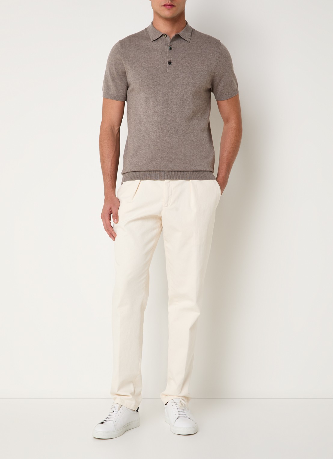 Profuomo Luxury regular fit polo  met gemêleerd dessin - voorkant 3 lichtbruin