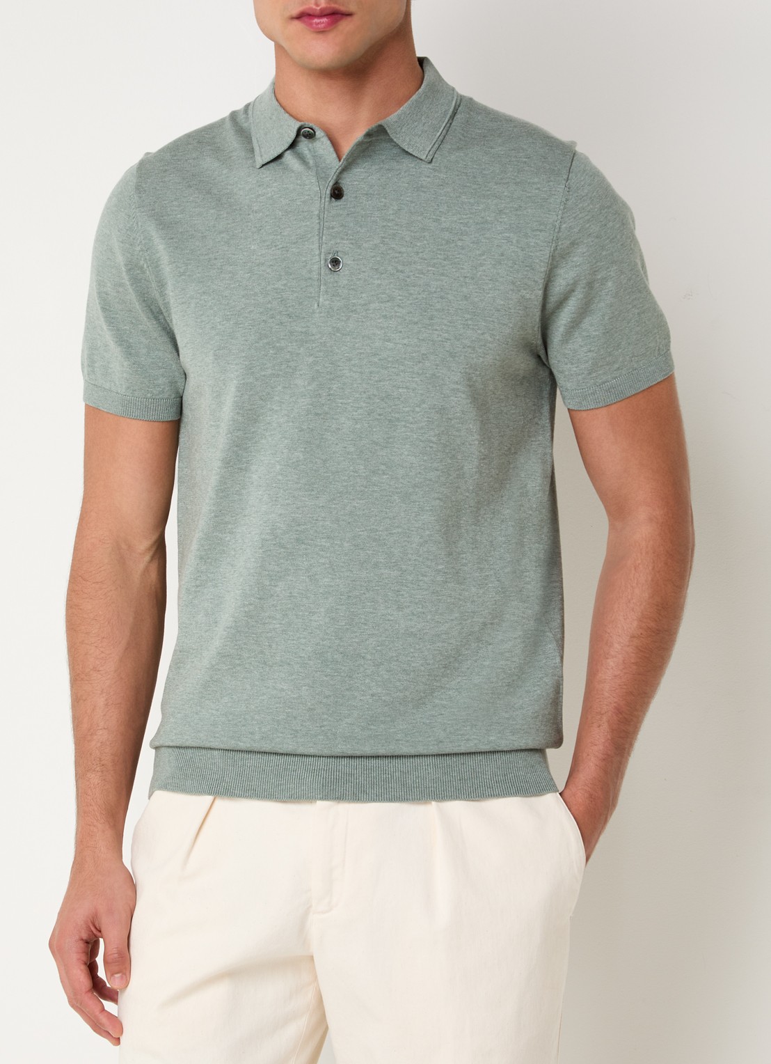 Profuomo Luxury regular fit polo  met gemêleerd dessin - detail lindegroen