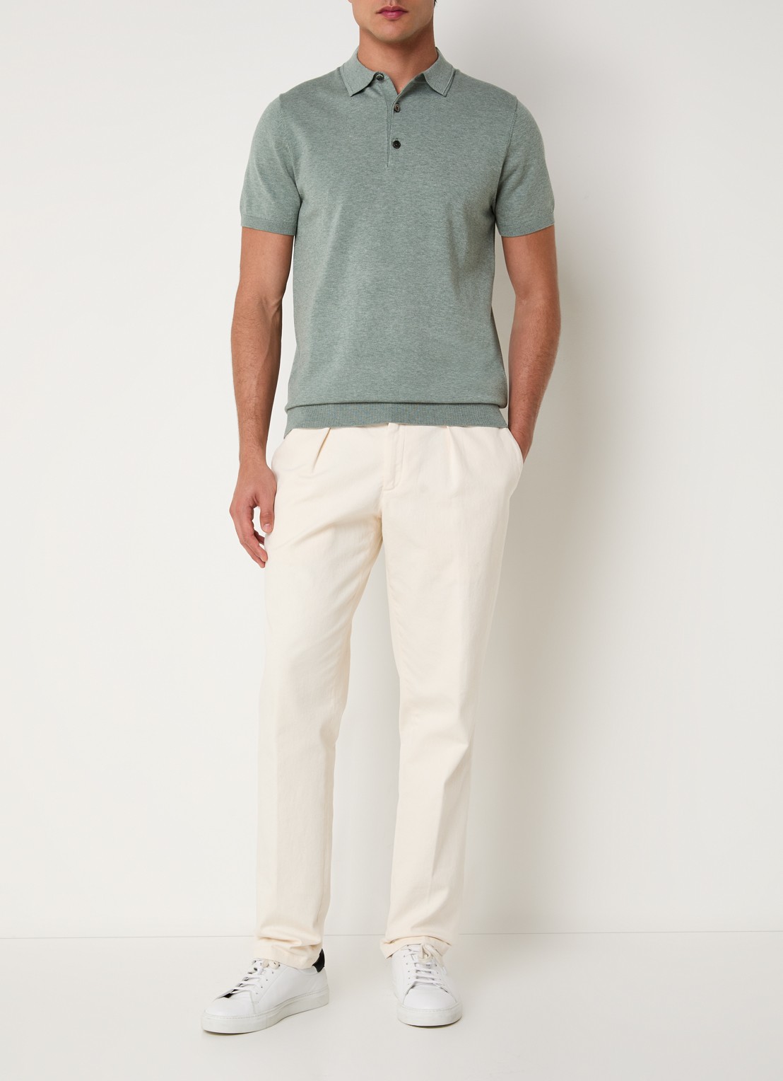Profuomo Luxury regular fit polo  met gemêleerd dessin - voorkant 4 lindegroen