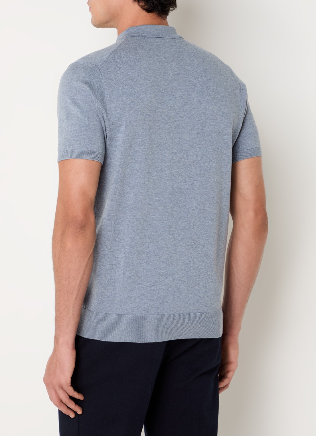 Profuomo Luxury regular fit polo  met gemêleerd dessin - achterkant 4 blauwgrijs