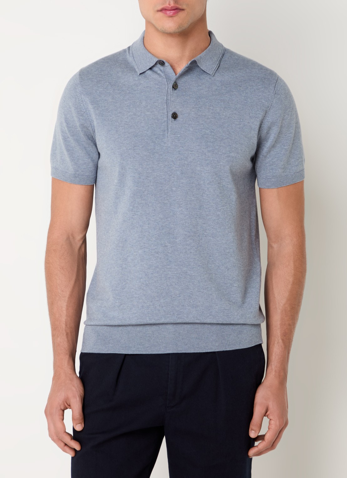 Profuomo Luxury regular fit polo  met gemêleerd dessin - detail blauwgrijs