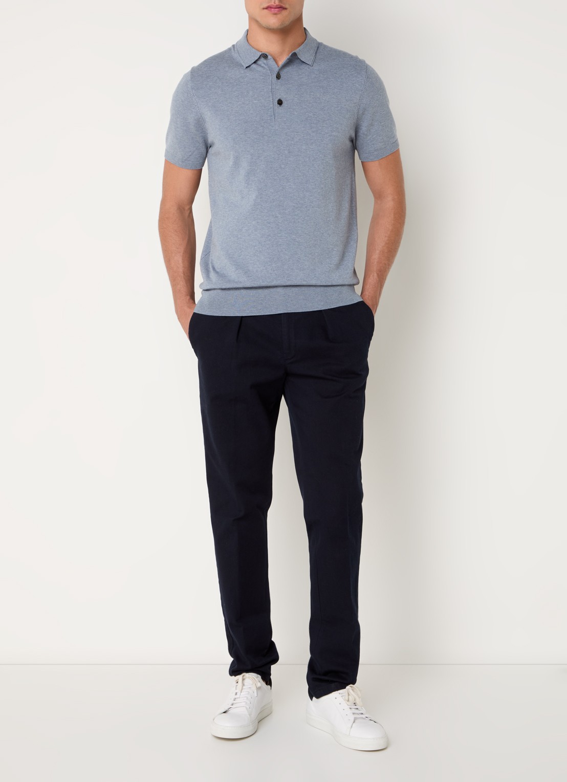 Profuomo Luxury regular fit polo  met gemêleerd dessin - voorkant 3 blauwgrijs