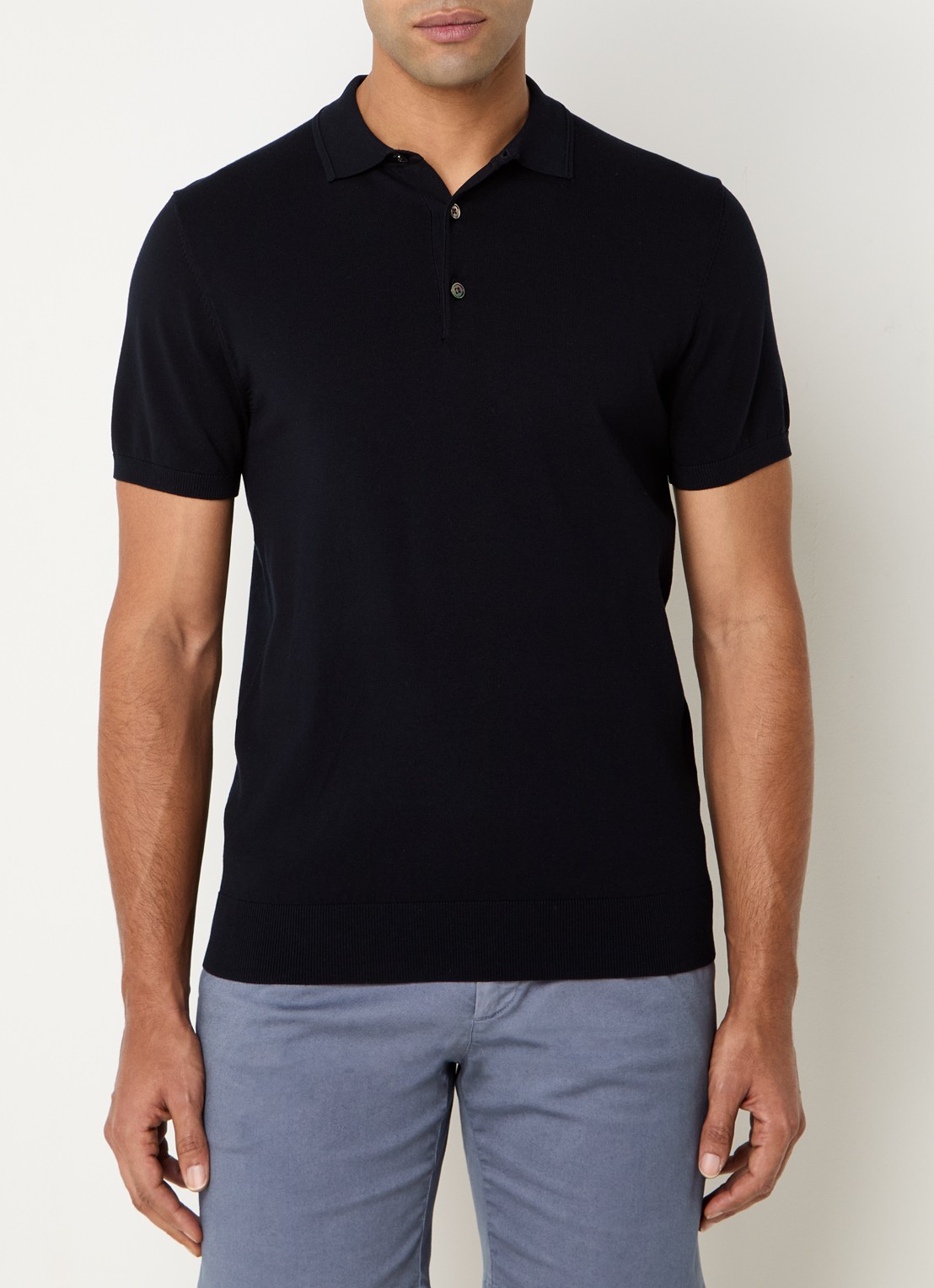 Profuomo Luxury regular fit polo  met gemêleerd dessin - detail donkerblauw