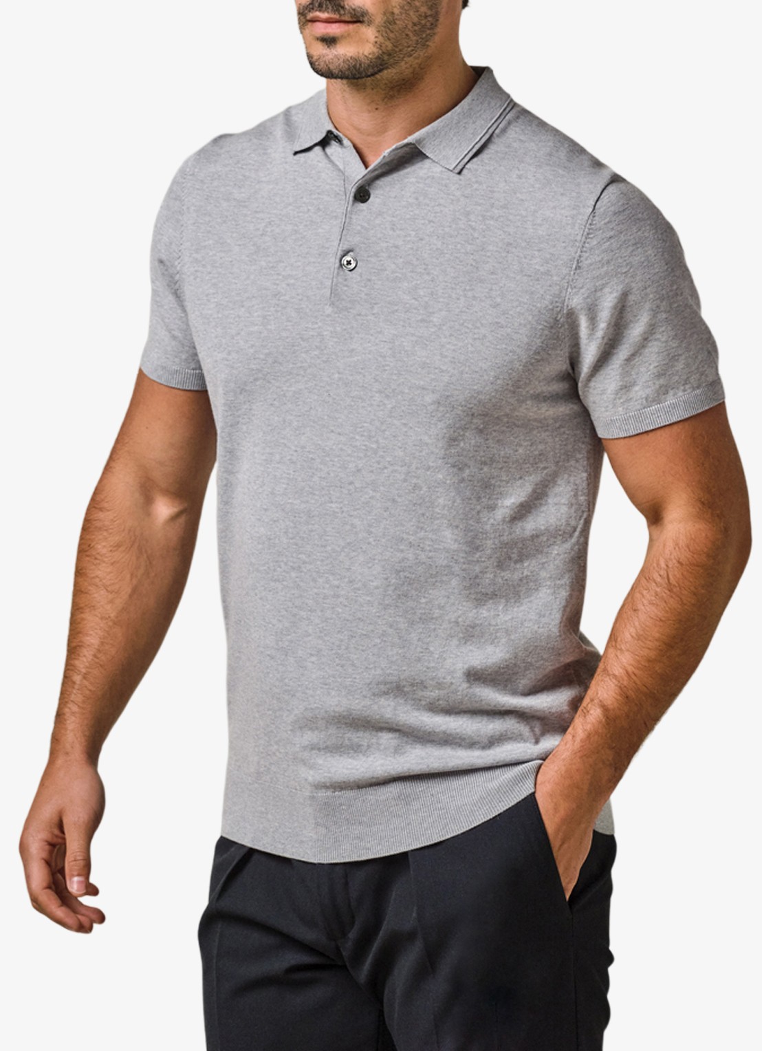 Profuomo Luxury regular fit polo met gemêleerd dessin - detail 3 lichtgrijs