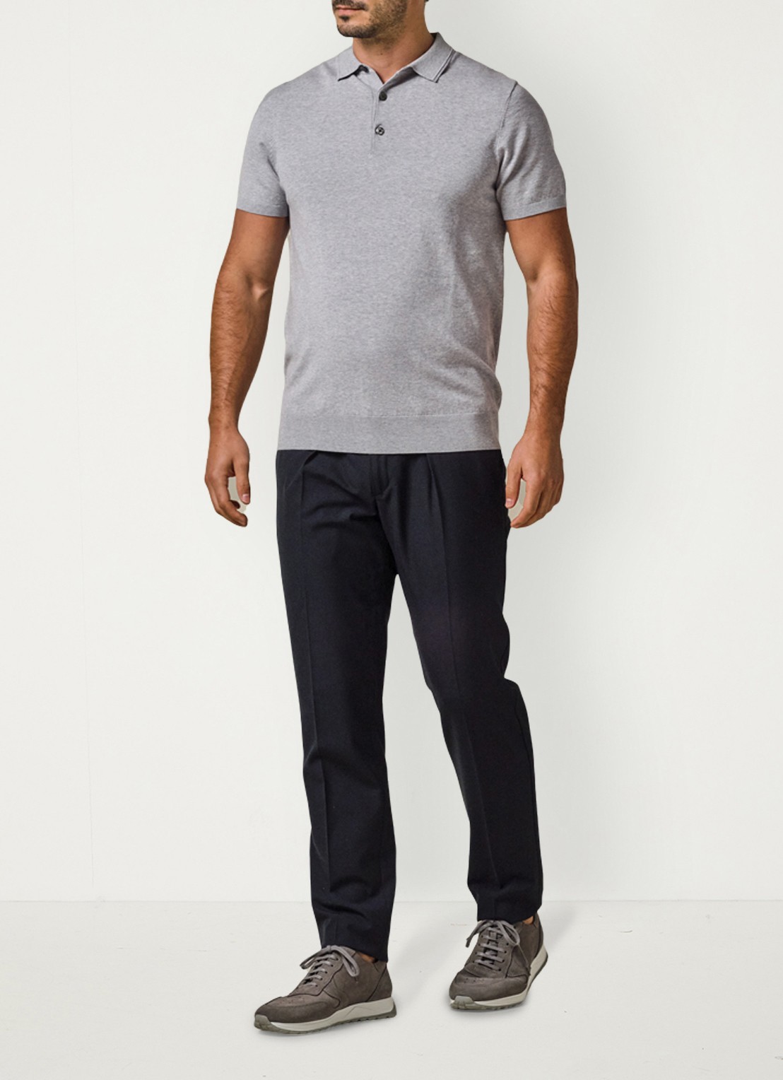Profuomo Luxury regular fit polo met gemêleerd dessin - voorkant 2 lichtgrijs