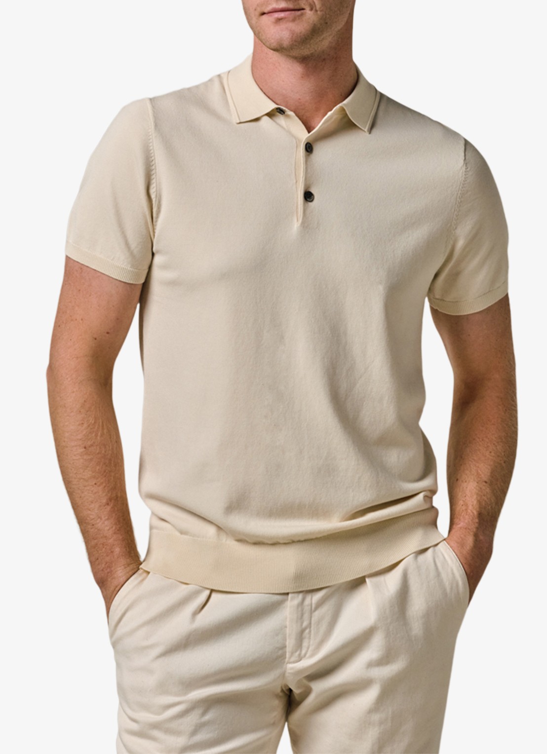 Profuomo Luxury regular fit polo met gemêleerd dessin - detail 3 gebroken wit