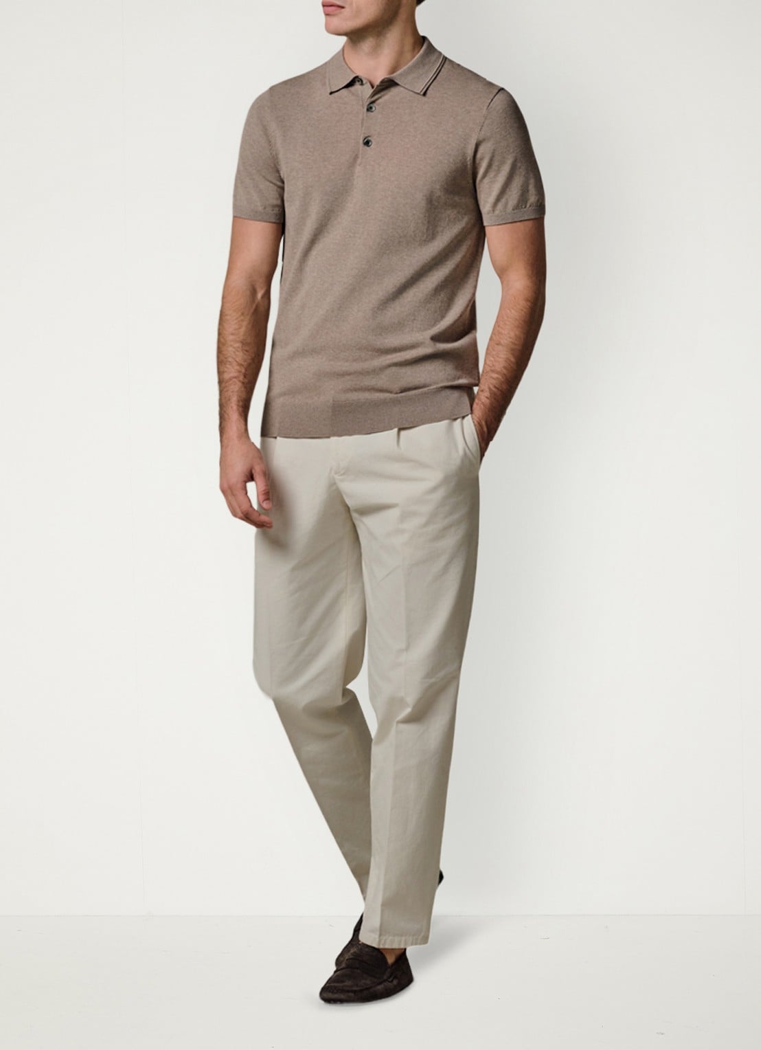 Profuomo Luxury regular fit polo met gemêleerd dessin - voorkant 3 beige