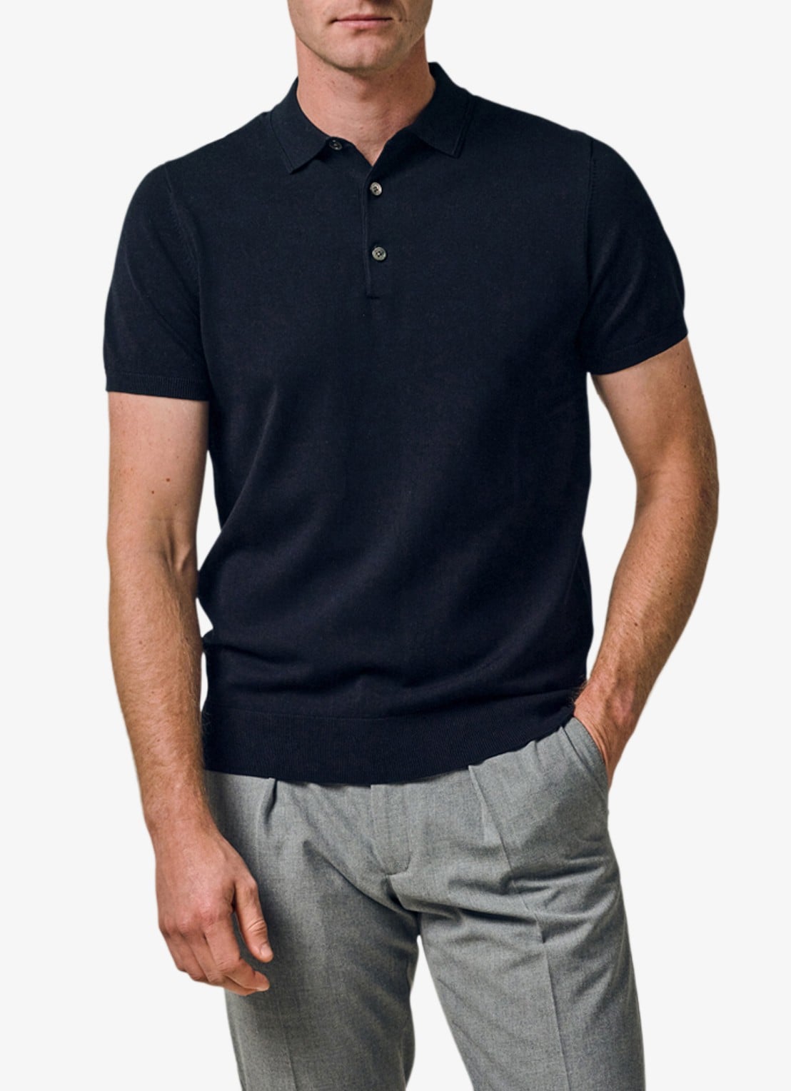 Profuomo Luxury regular fit polo met gemêleerd dessin - detail 3 donkerblauw