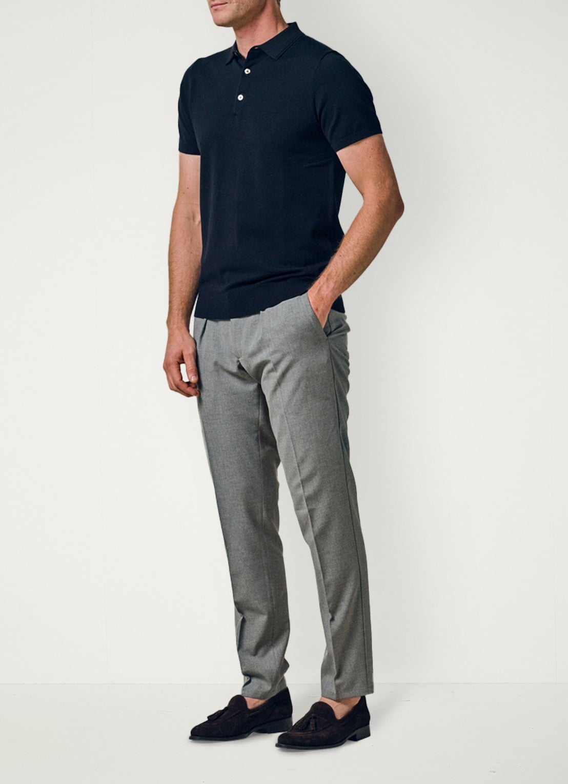 Profuomo Luxury regular fit polo met gemêleerd dessin - voorkant 2 donkerblauw