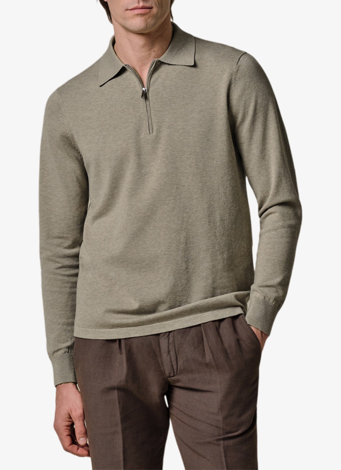 Profuomo Luxury regular fit polo met halve rits - detail 4 beige