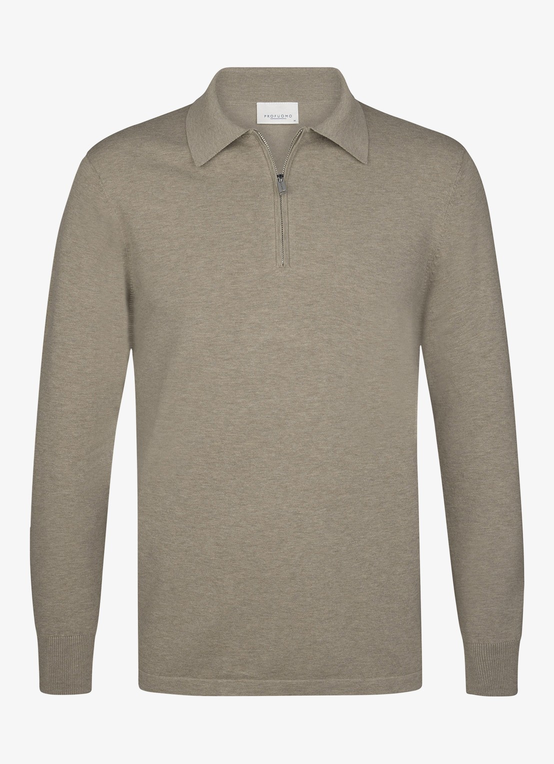 Profuomo Luxury regular fit polo met halve rits - voorkant beige