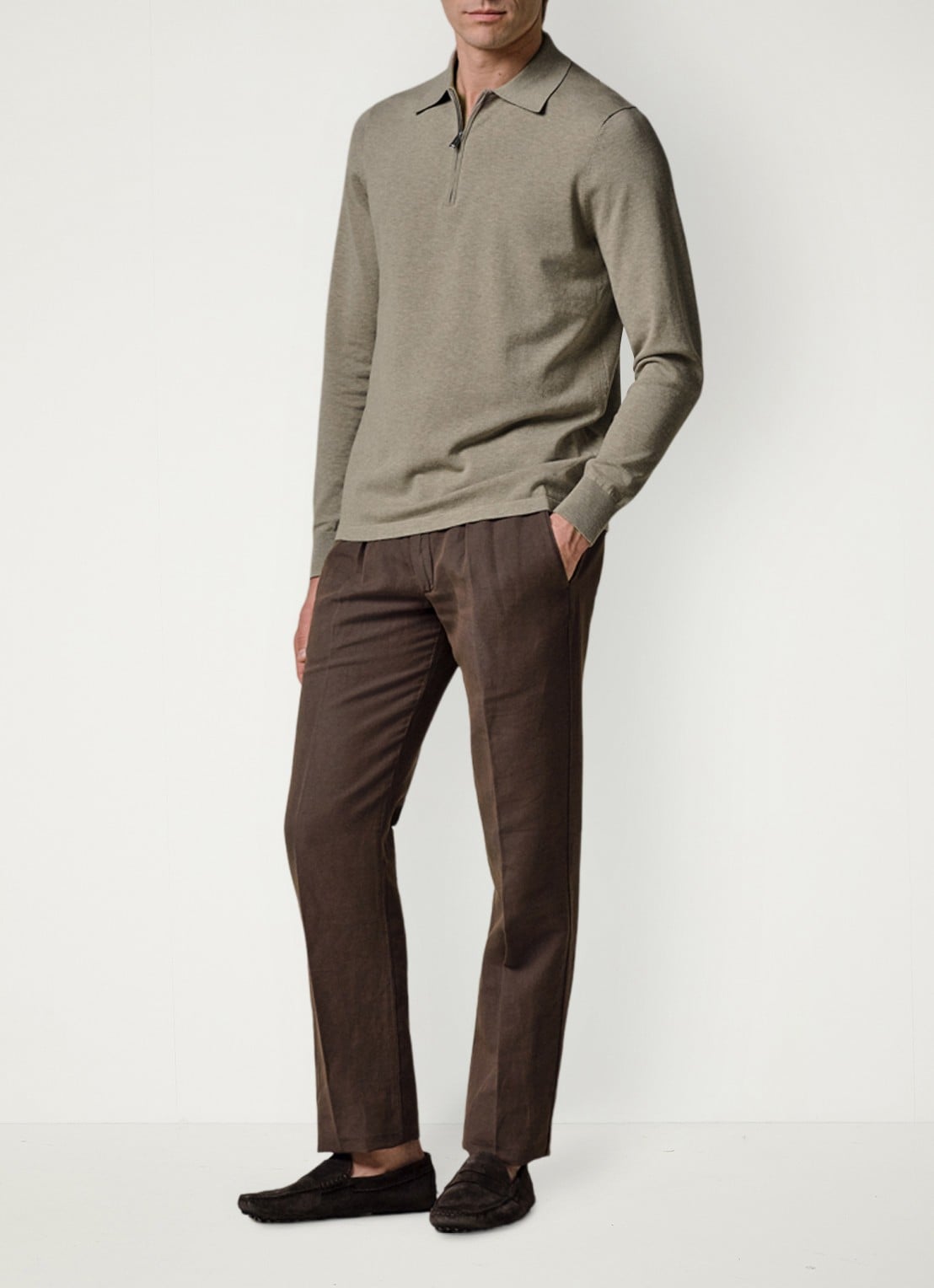 Profuomo Luxury regular fit polo met halve rits - voorkant 2 beige