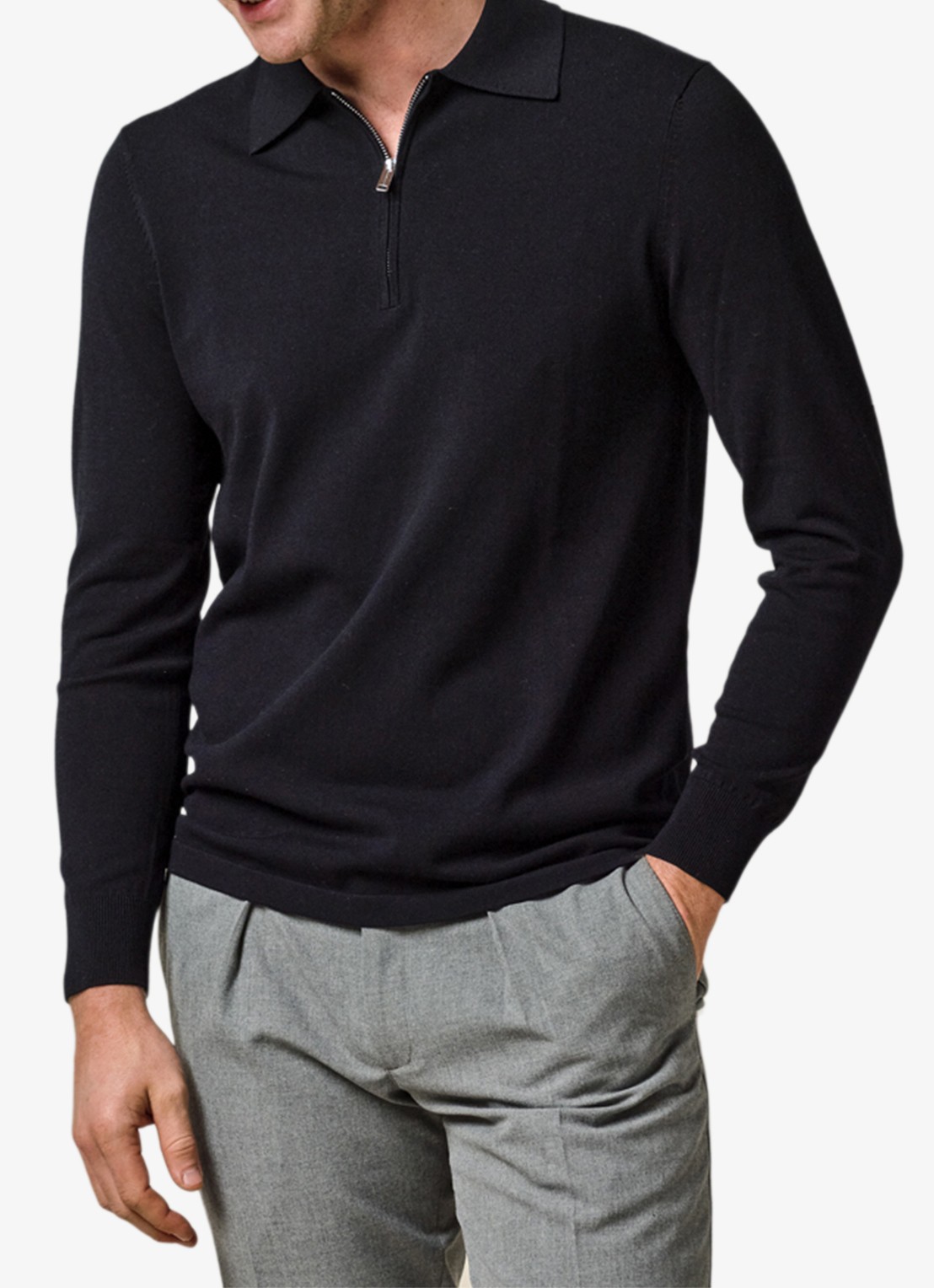 Profuomo Luxury regular fit polo met halve rits - detail donkerblauw