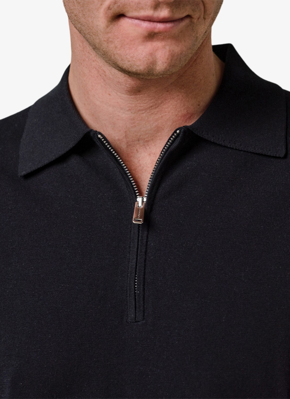 Profuomo Luxury regular fit polo met halve rits - detail 3 donkerblauw