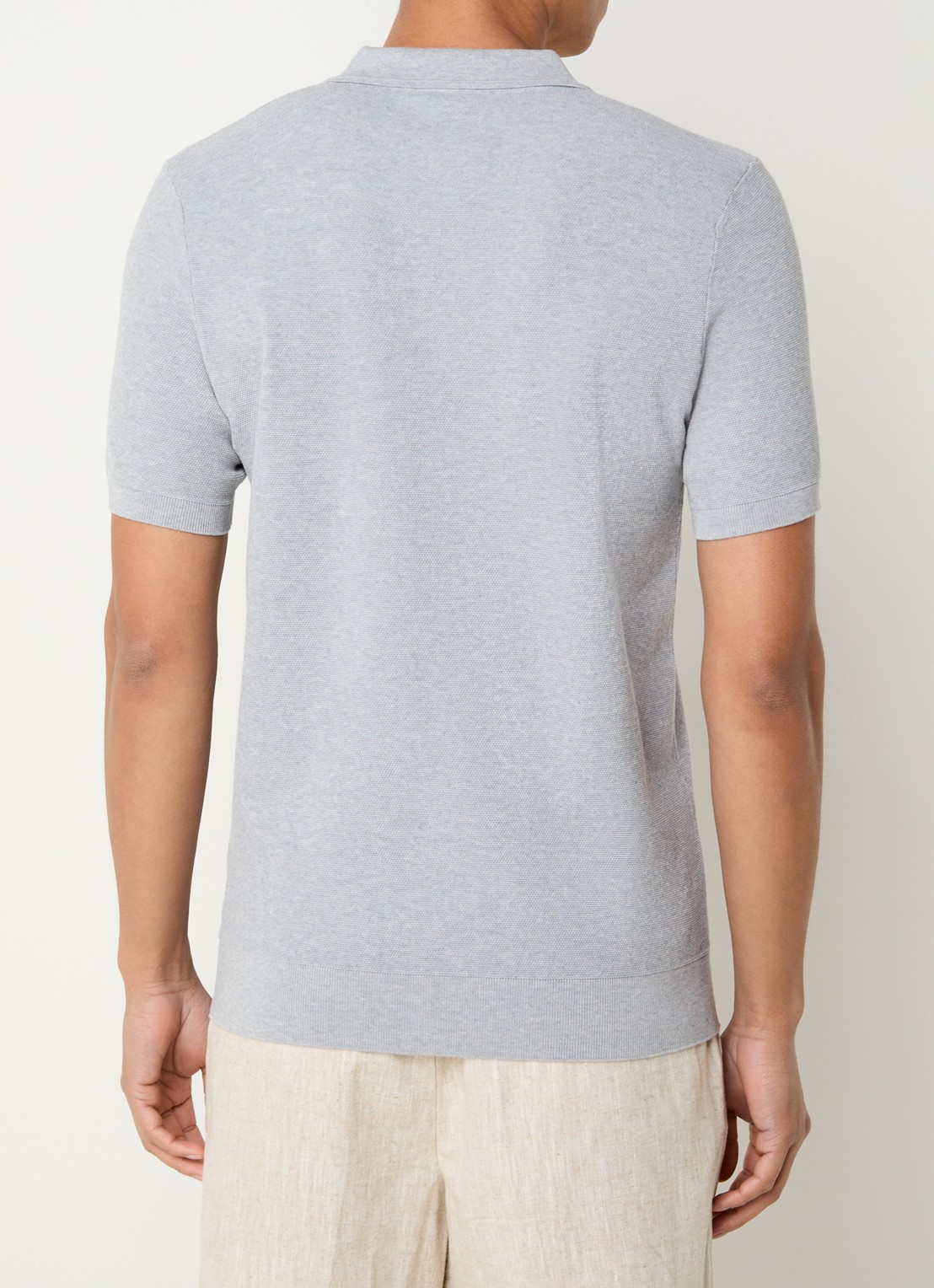 Profuomo Luxury regular fit polo   - achterkant lichtgrijs