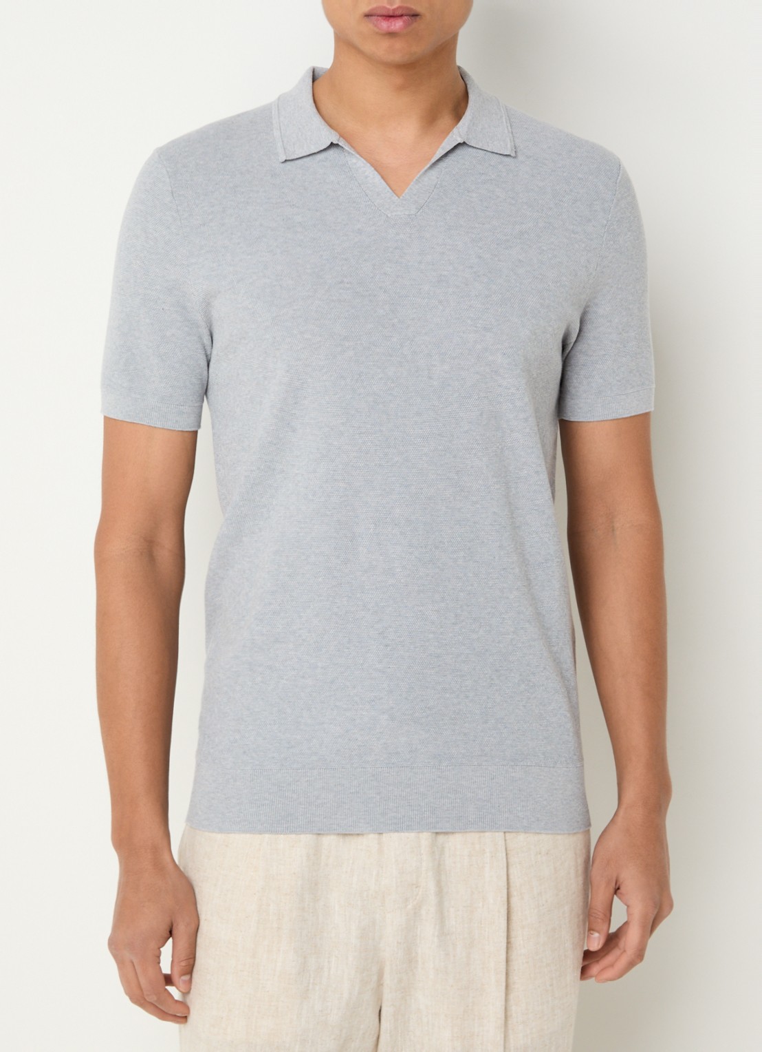 Profuomo Luxury regular fit polo   - detail 4 lichtgrijs