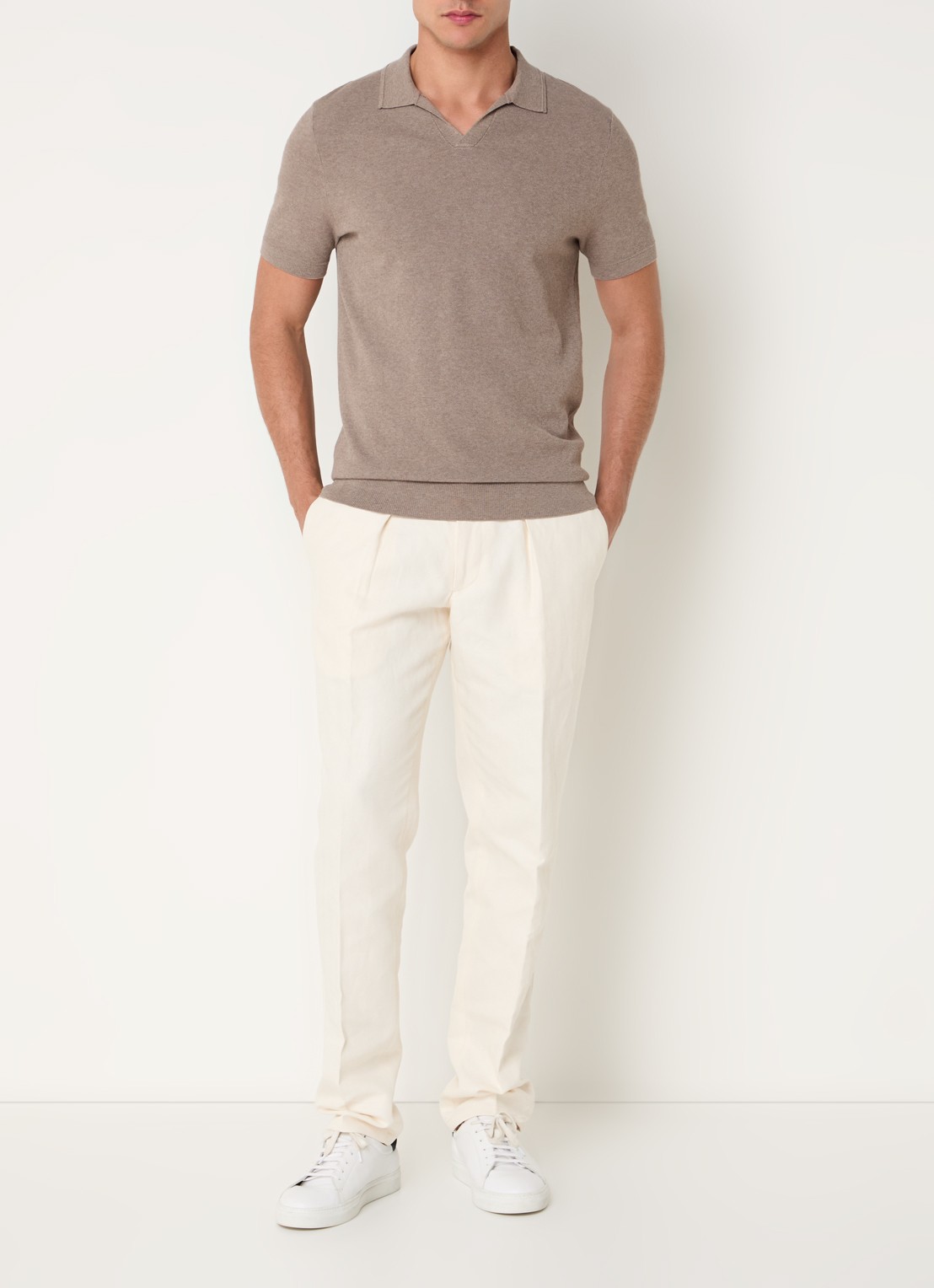 Profuomo Luxury regular fit polo   - voorkant 3 lichtbruin