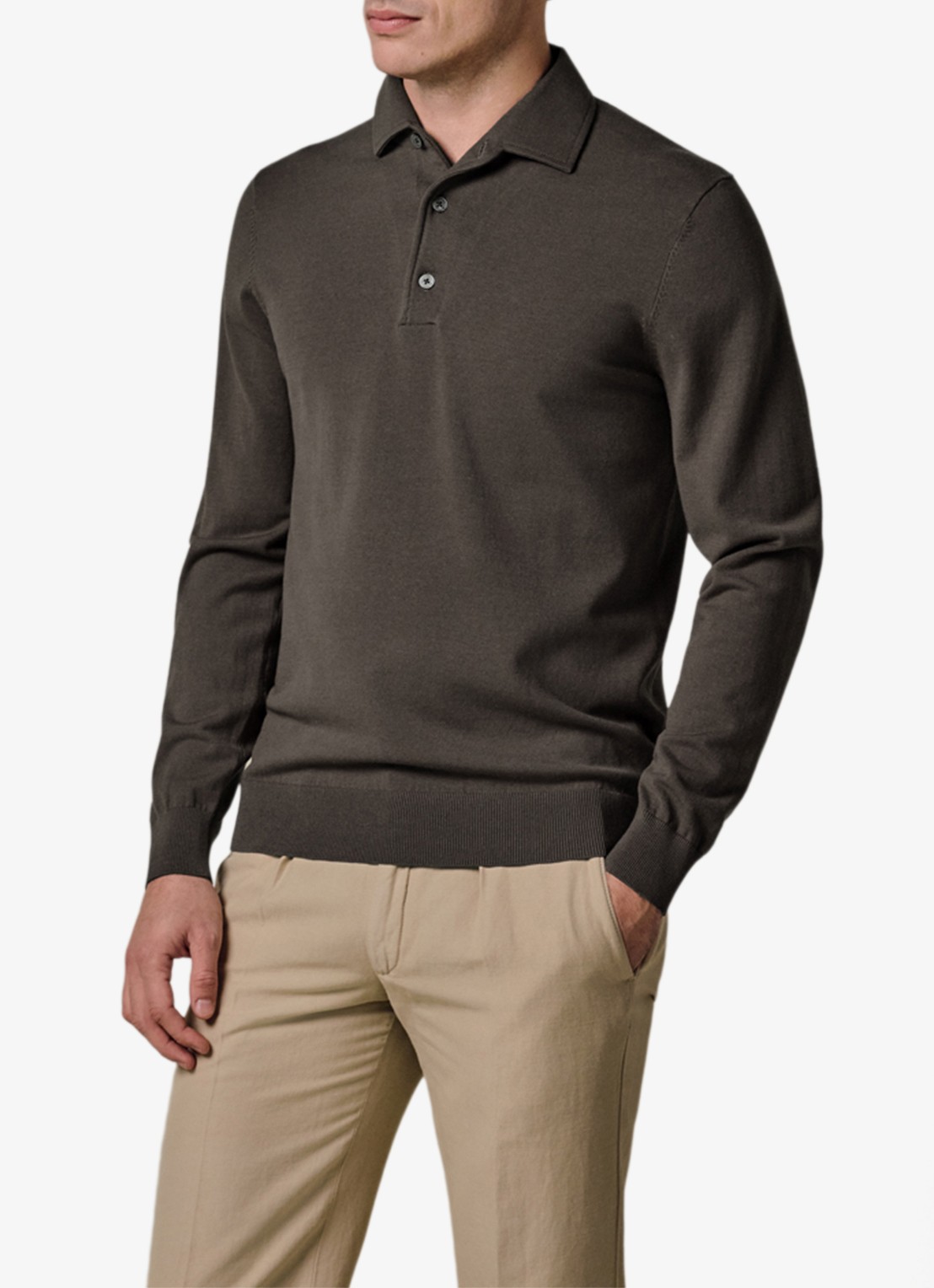 Profuomo Luxury regular fit polo - detail bruin