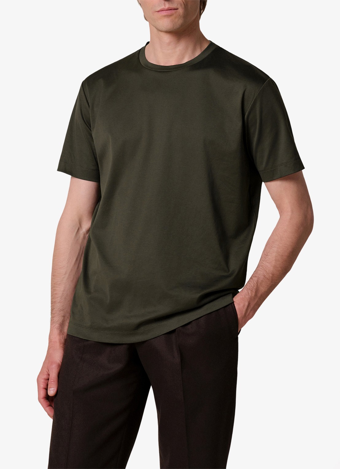 Profuomo Luxury T-shirt met stretch - detail 3 donkergroen