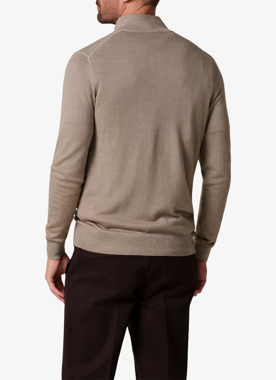 Profuomo Merino trui met halve rits - achterkant 3 beige