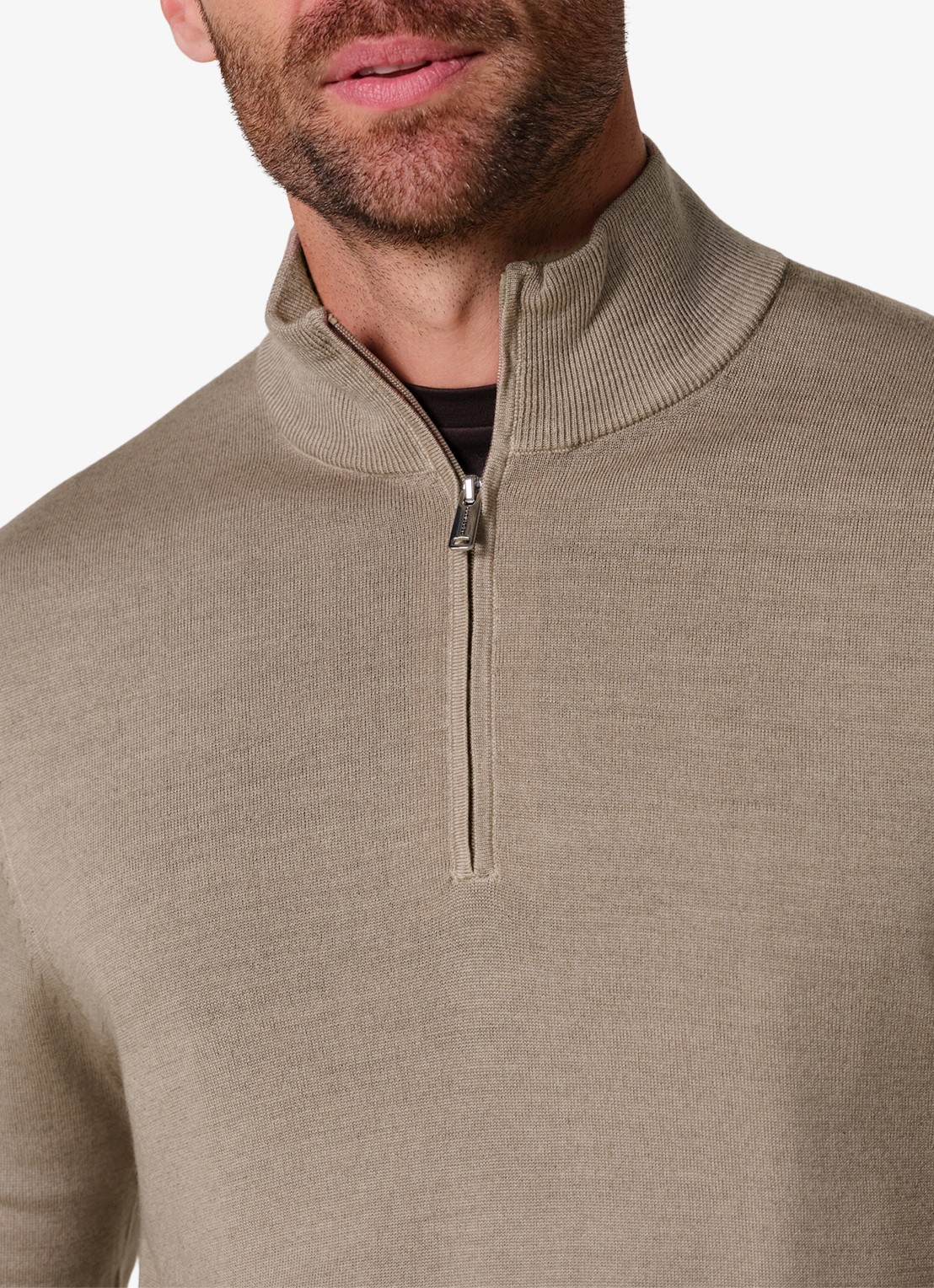 Profuomo Merino trui met halve rits - detail 6 beige