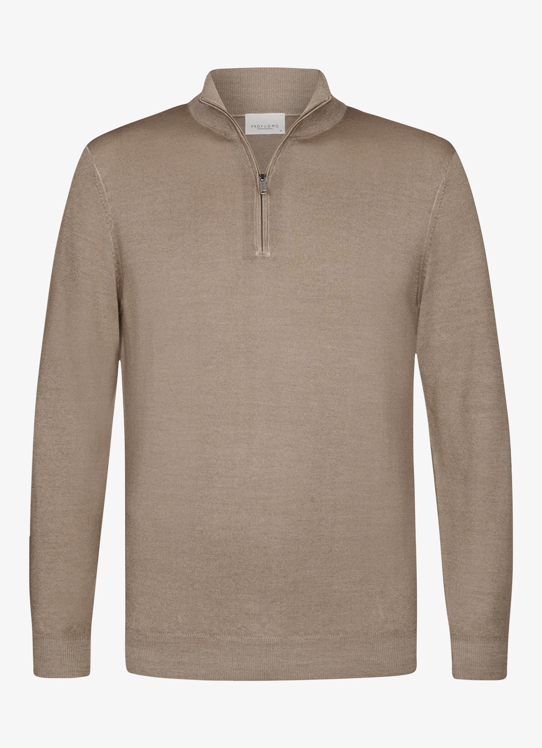 Profuomo Merino trui met halve rits - voorkant beige