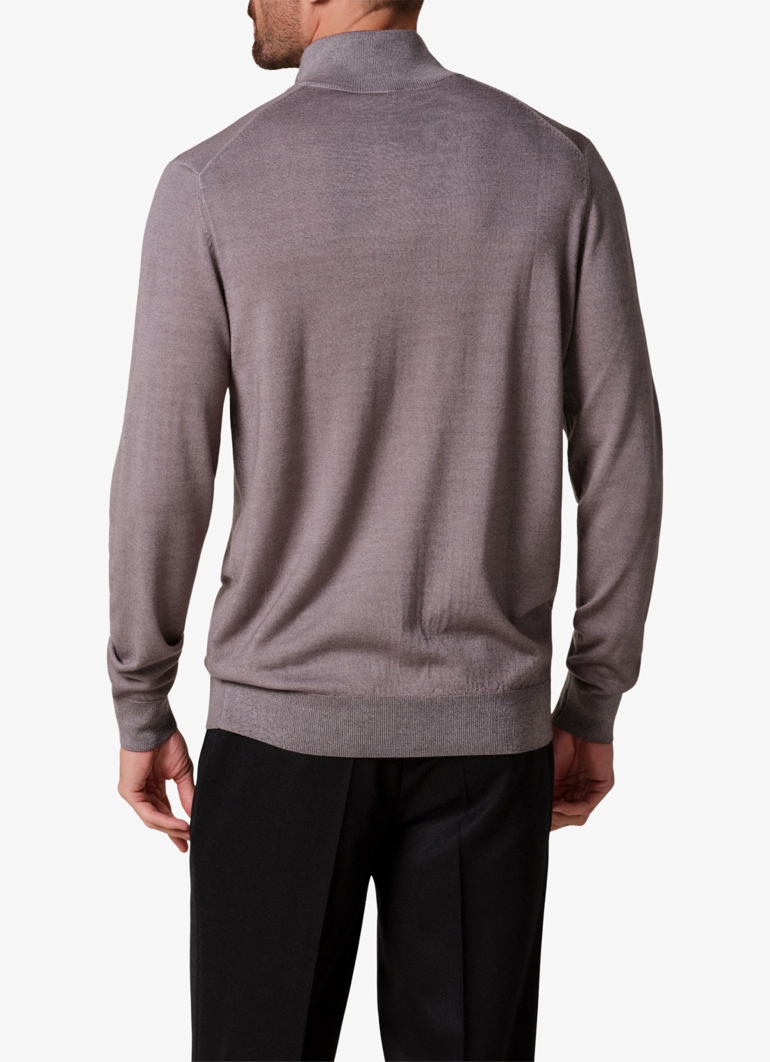 Profuomo Merino trui met halve rits - achterkant 3 grijs