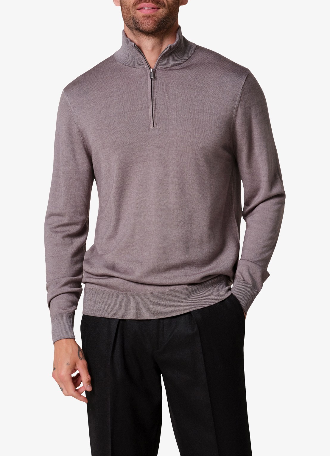 Profuomo Merino trui met halve rits - detail 4 grijs