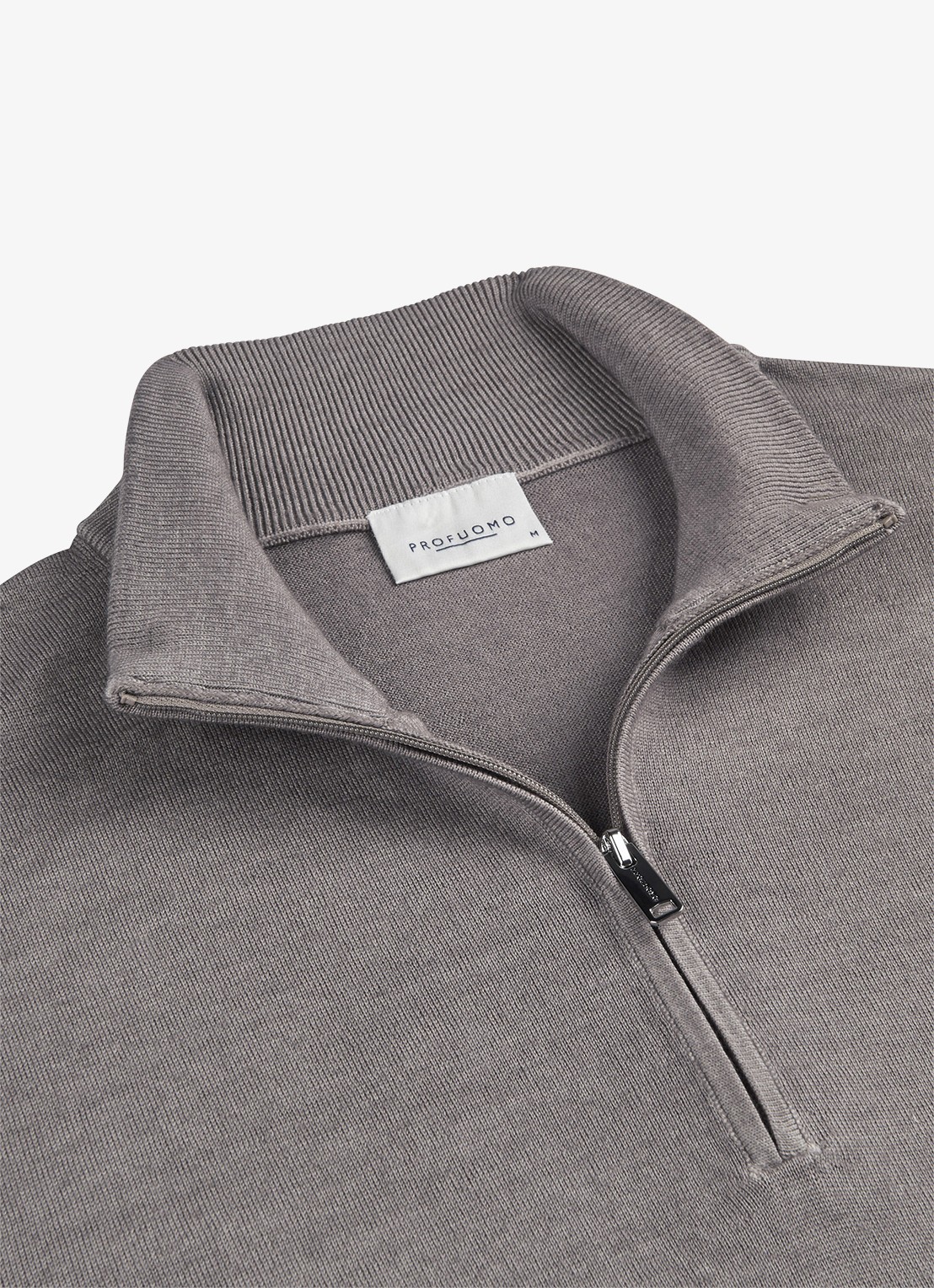 Profuomo Merino trui met halve rits - detail 5 grijs