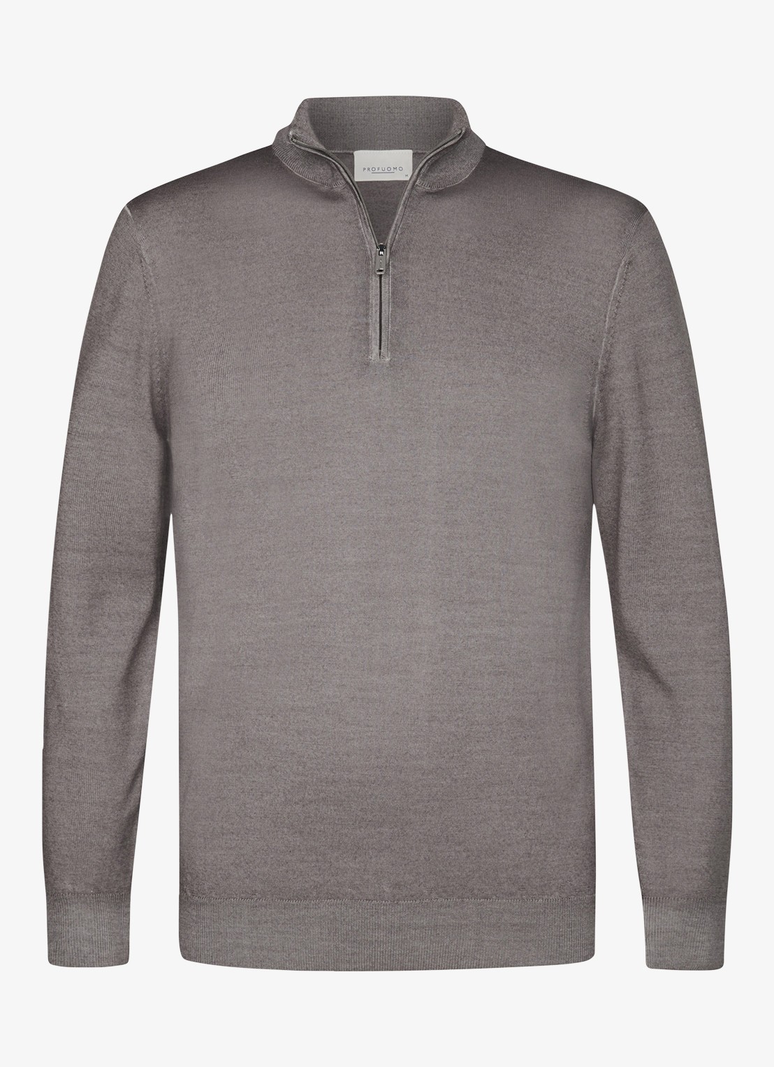 Profuomo Merino trui met halve rits - voorkant grijs