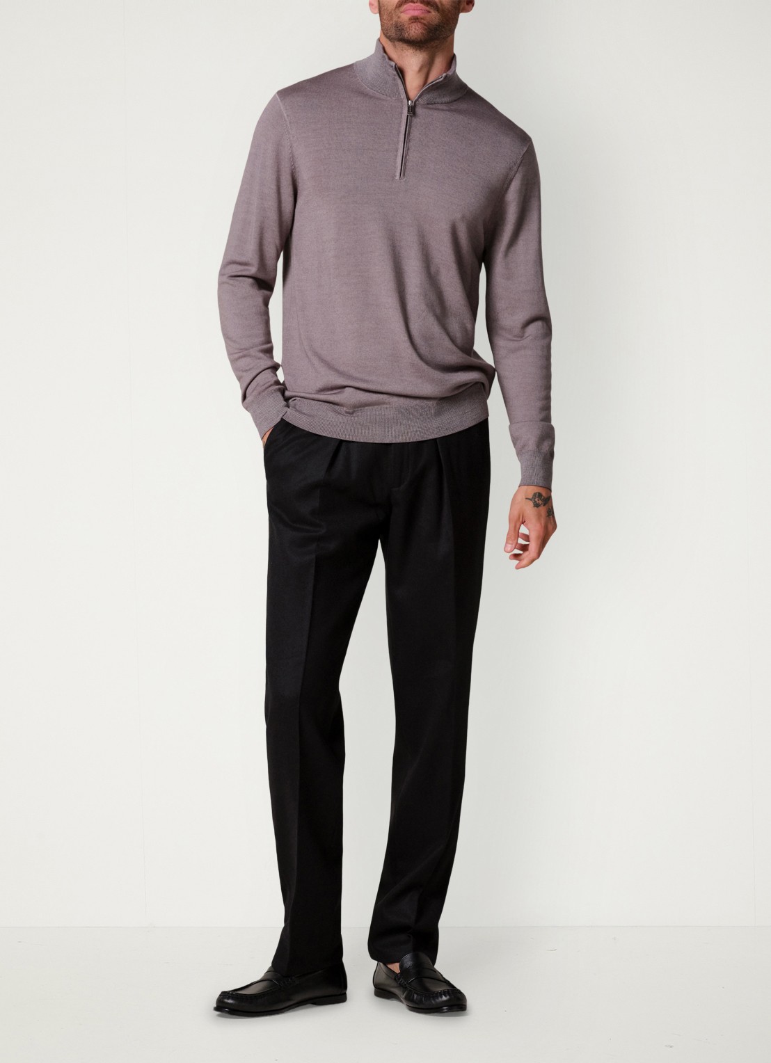 Profuomo Merino trui met halve rits - voorkant 2 grijs