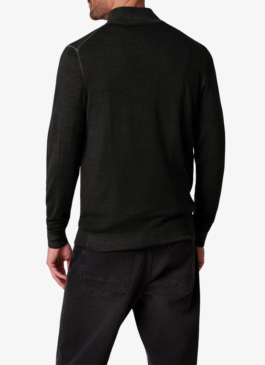 Profuomo Merino trui met halve rits - achterkant donkerbruin