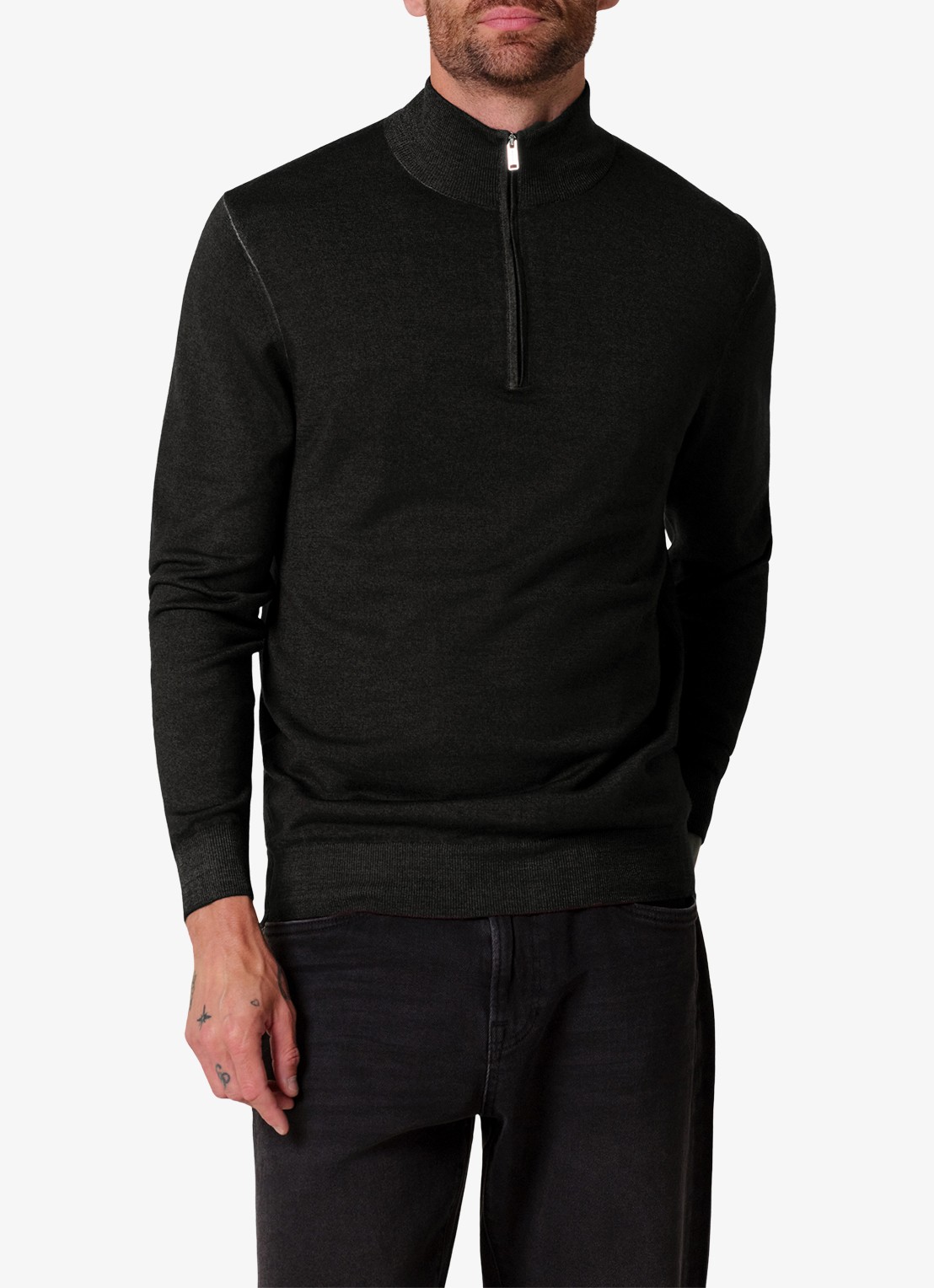 Profuomo Merino trui met halve rits - detail 4 donkerbruin