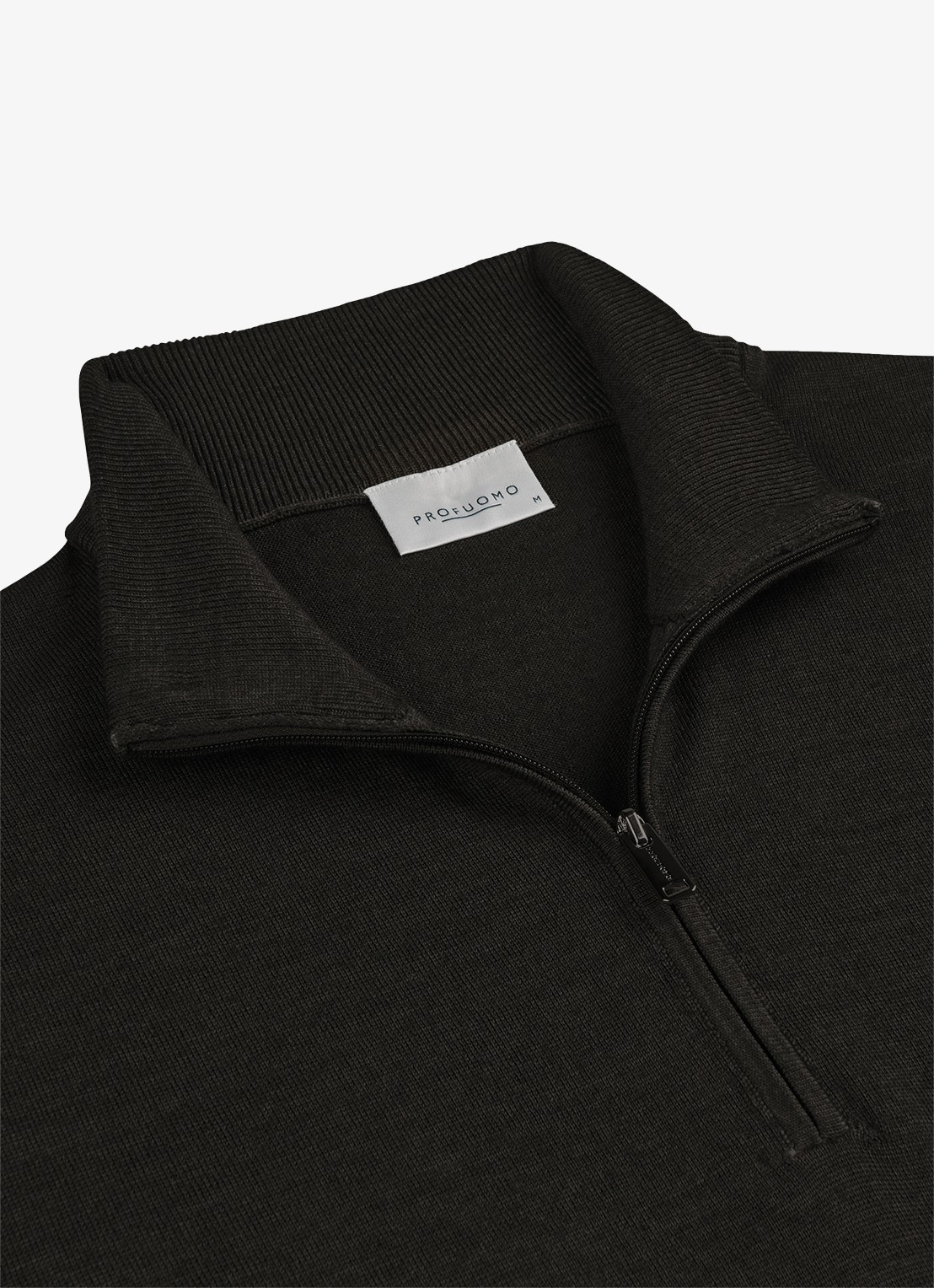 Profuomo Merino trui met halve rits - detail 5 donkerbruin