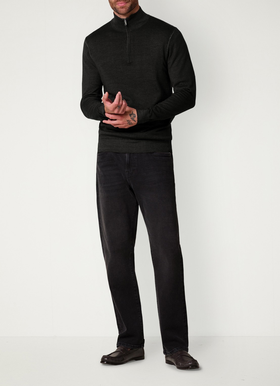Profuomo Merino trui met halve rits - voorkant 3 donkerbruin